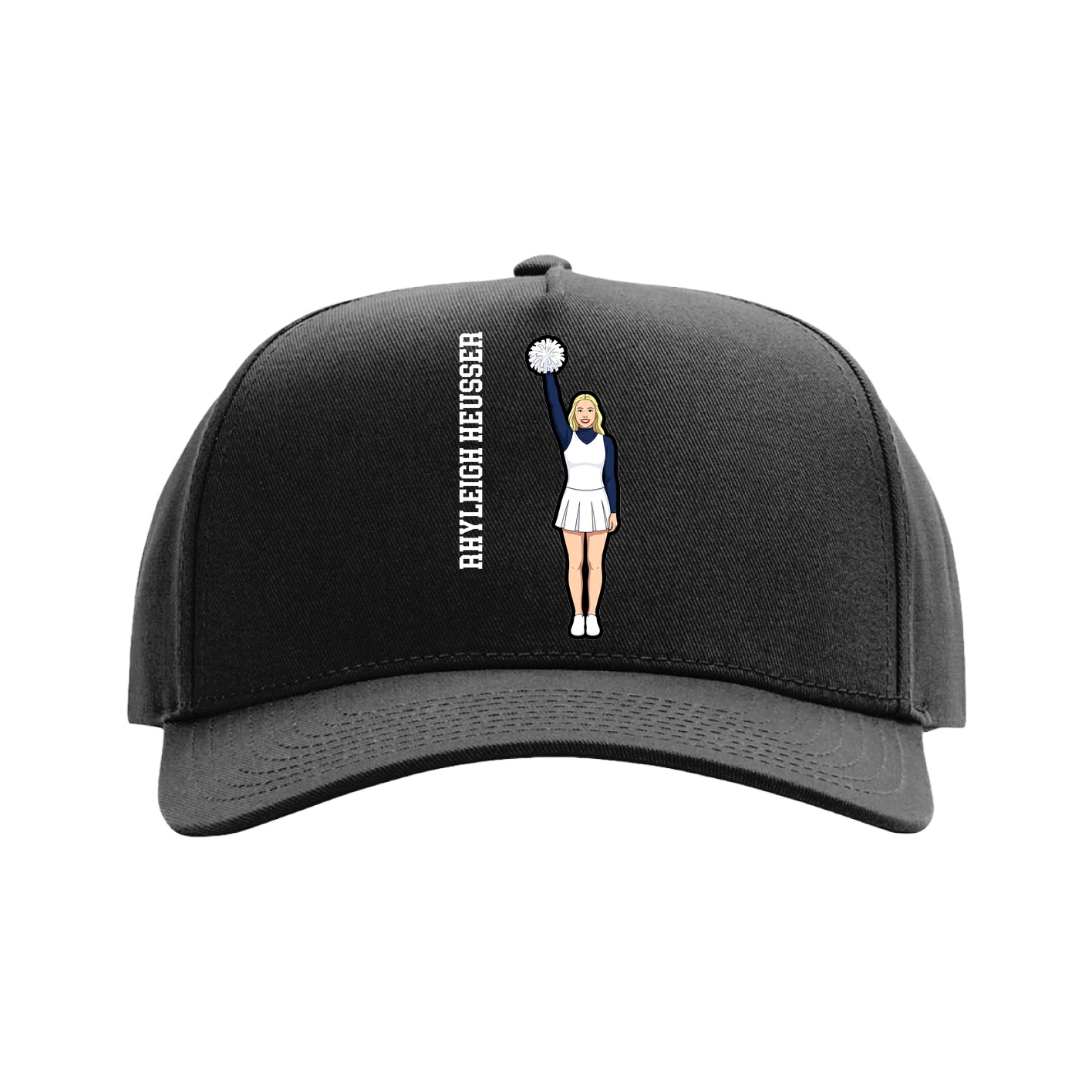 Full Fabric Five-Panel Champ Cap — Name Vertical in Black