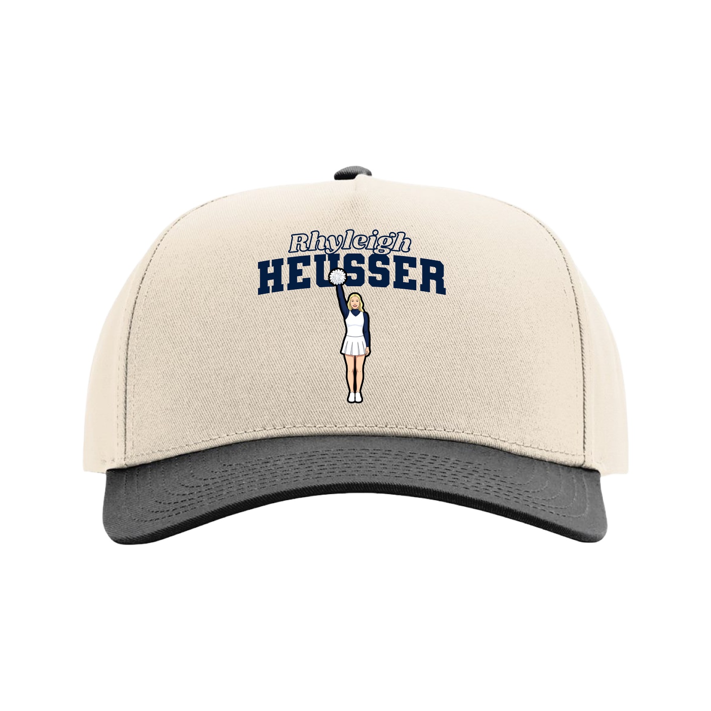 Full Fabric Five-Panel Champ Cap — Name Arch in Cream/Black