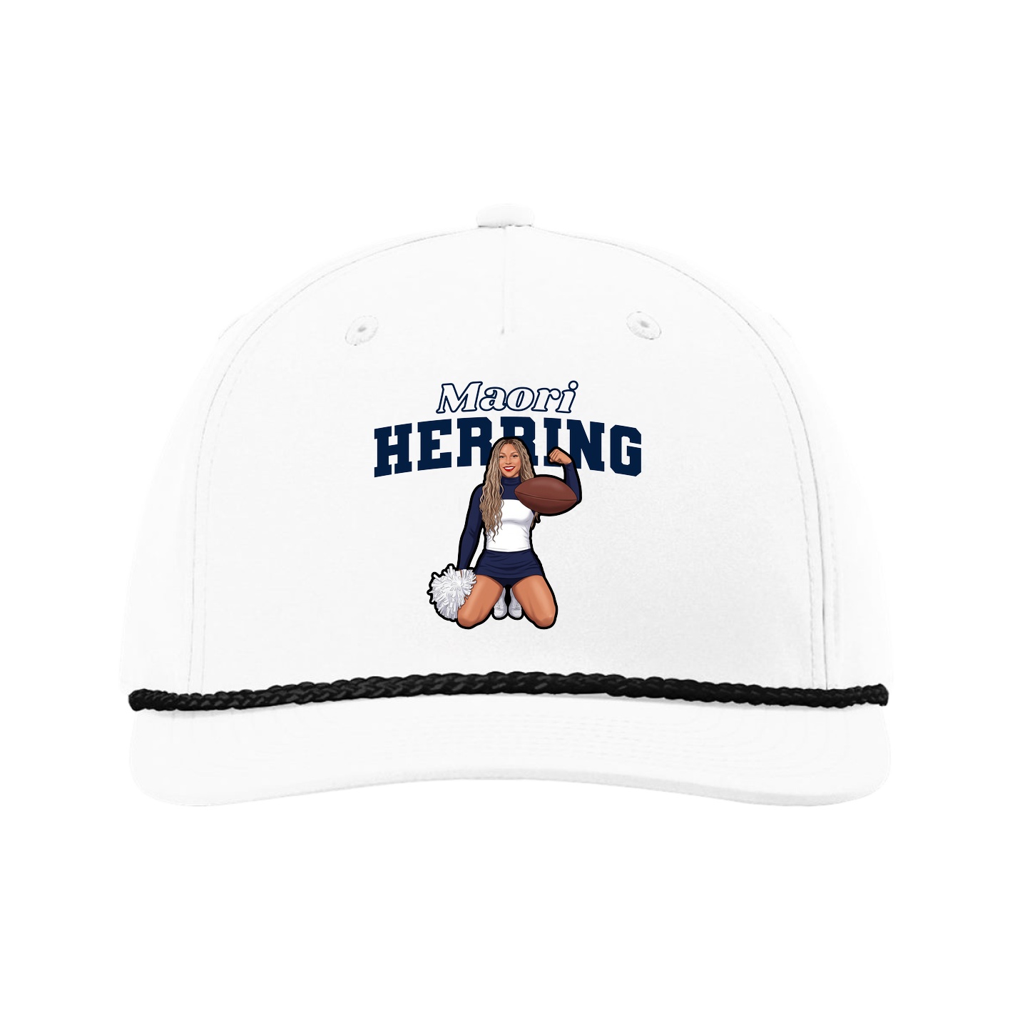Five-Panel Classic Rope Cap — Name Arch in White