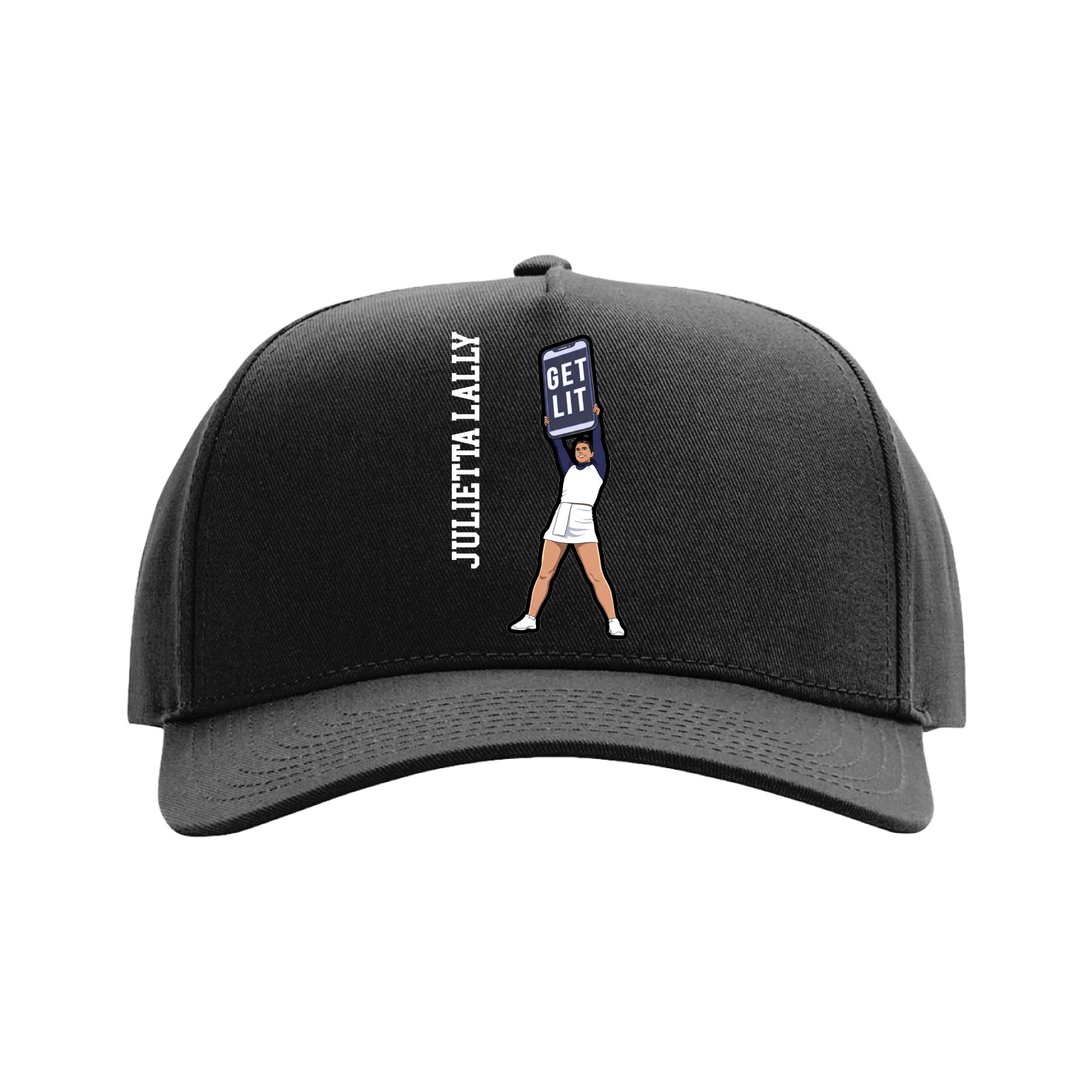 Full Fabric Five-Panel Champ Cap — Name Vertical in Black