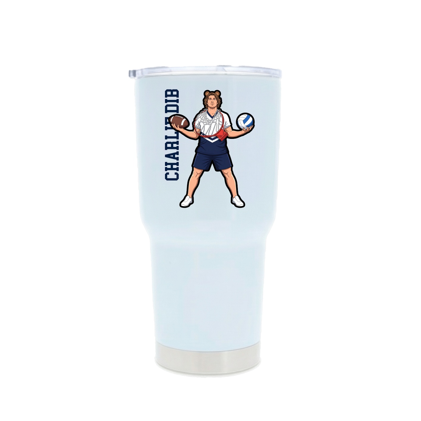 30oz Stainless Steel Tumbler — Name Vertical in White