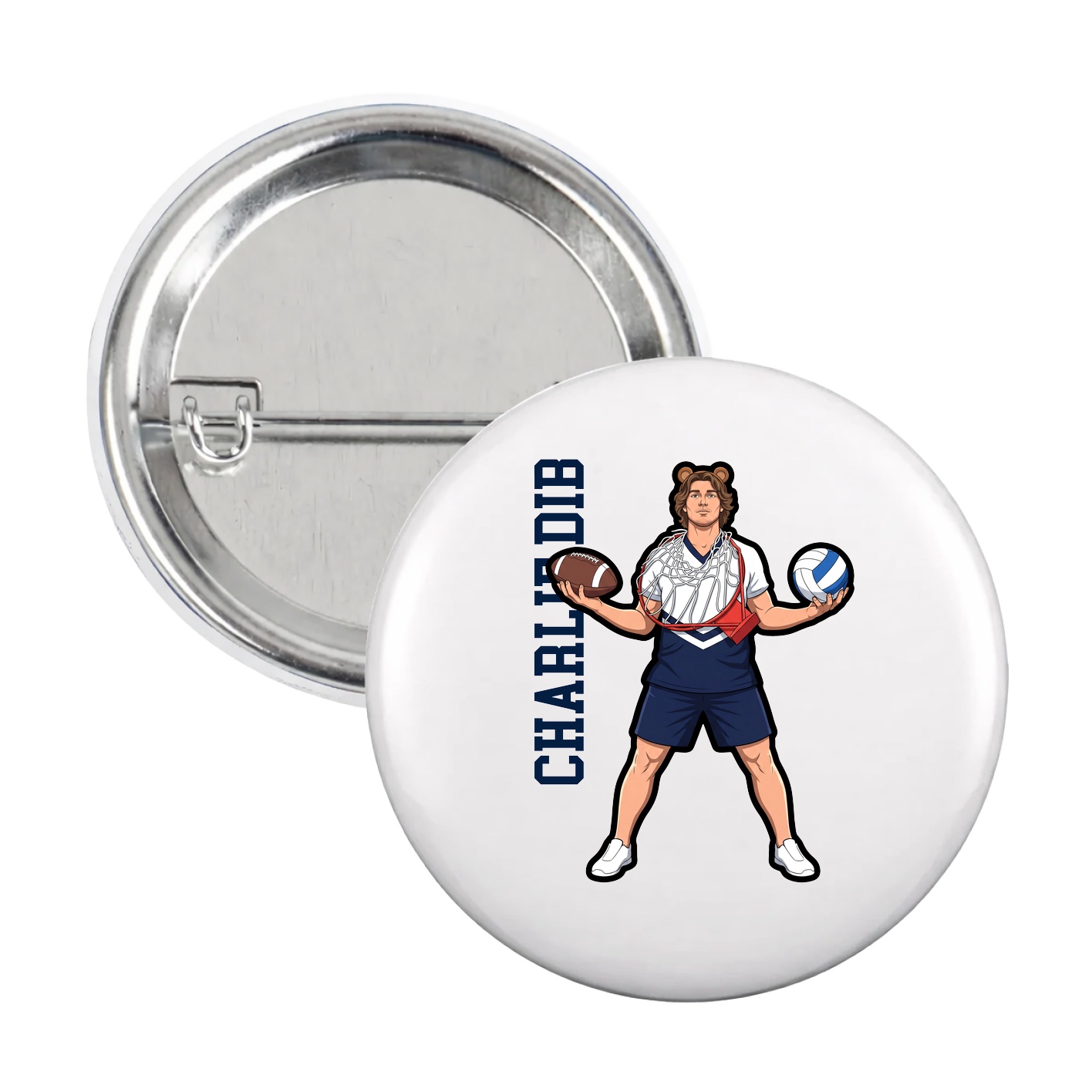 Game Day Button — Name Vertical in White