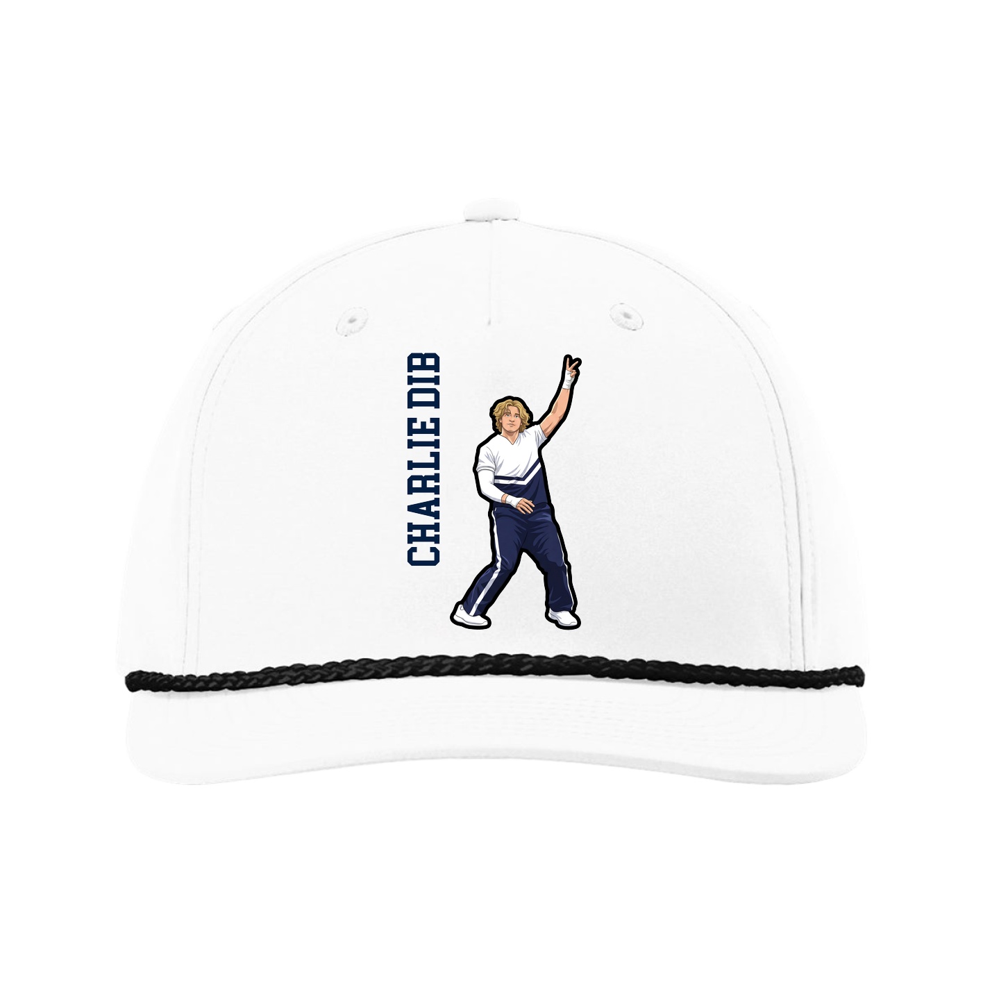 Five-Panel Classic Rope Cap — Name Vertical in White
