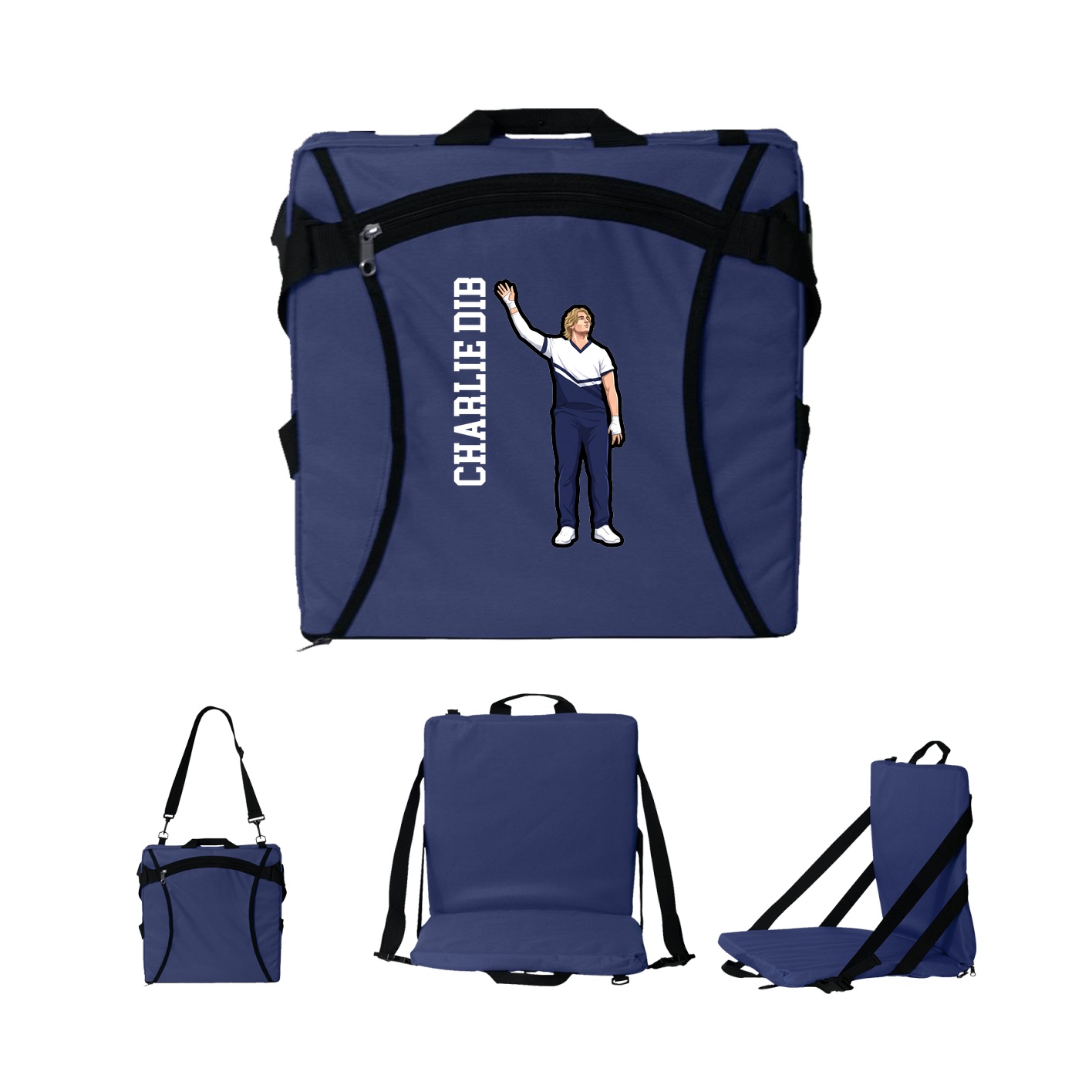 Folding Stadium Seat — Name Vertical in Navy