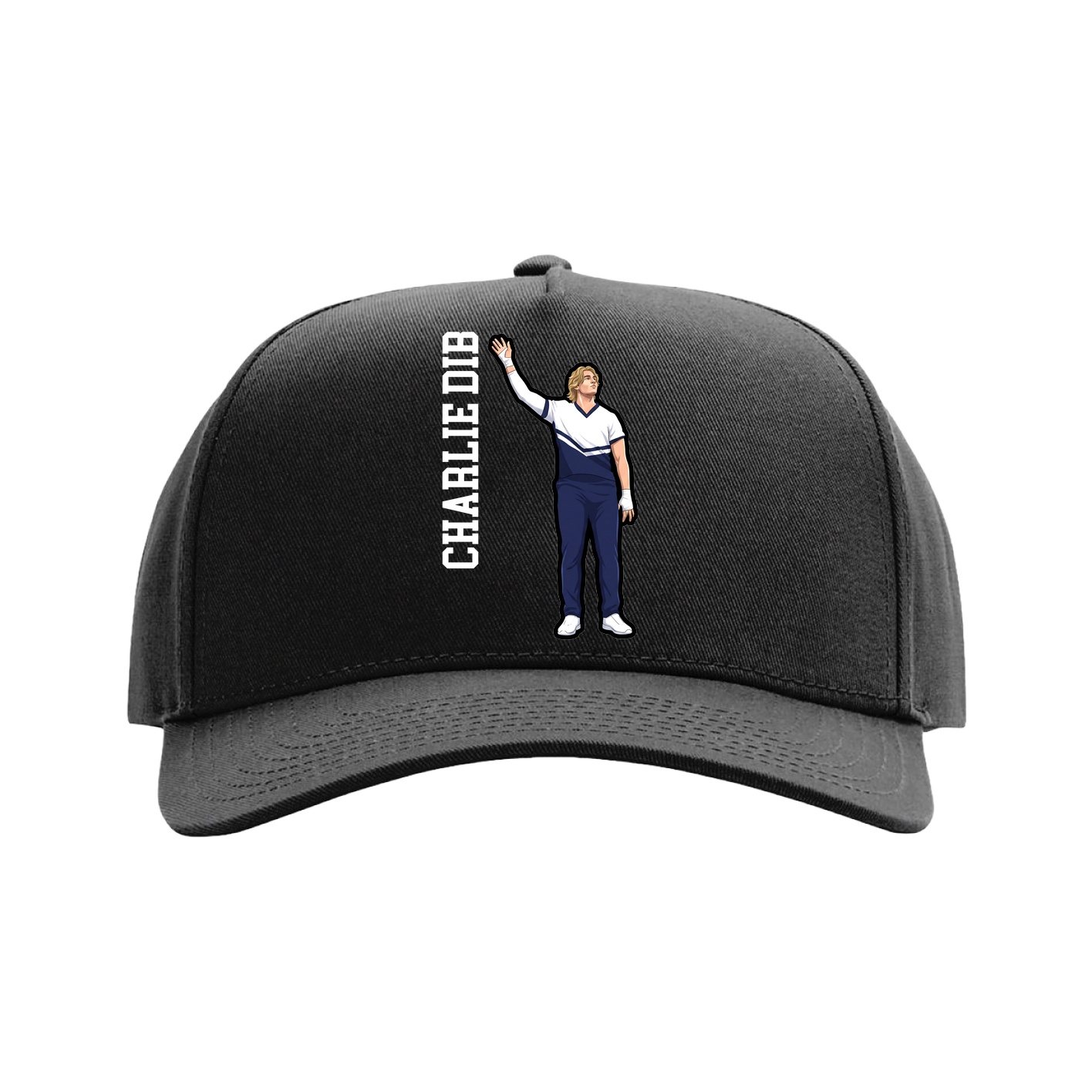 Full Fabric Five-Panel Champ Cap — Name Vertical in Black