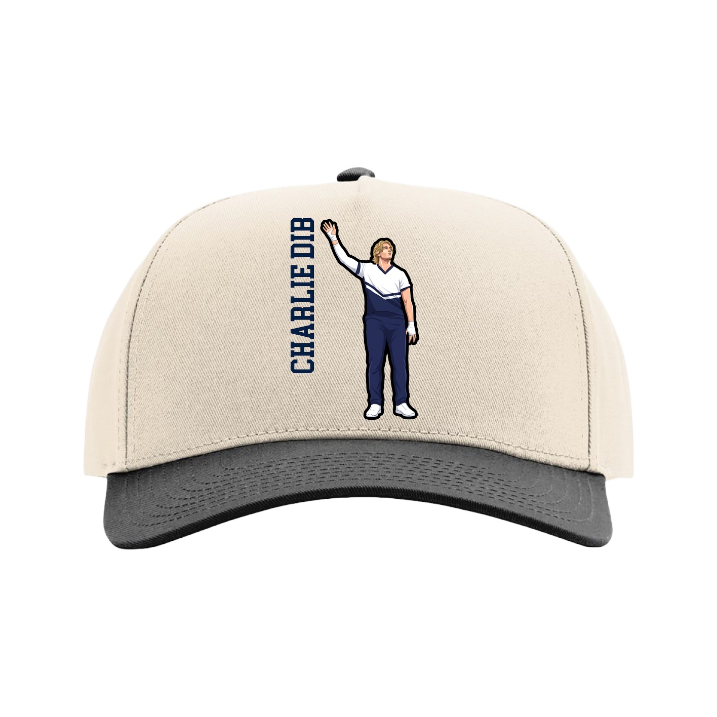 Full Fabric Five-Panel Champ Cap — Name Vertical in Cream/Black