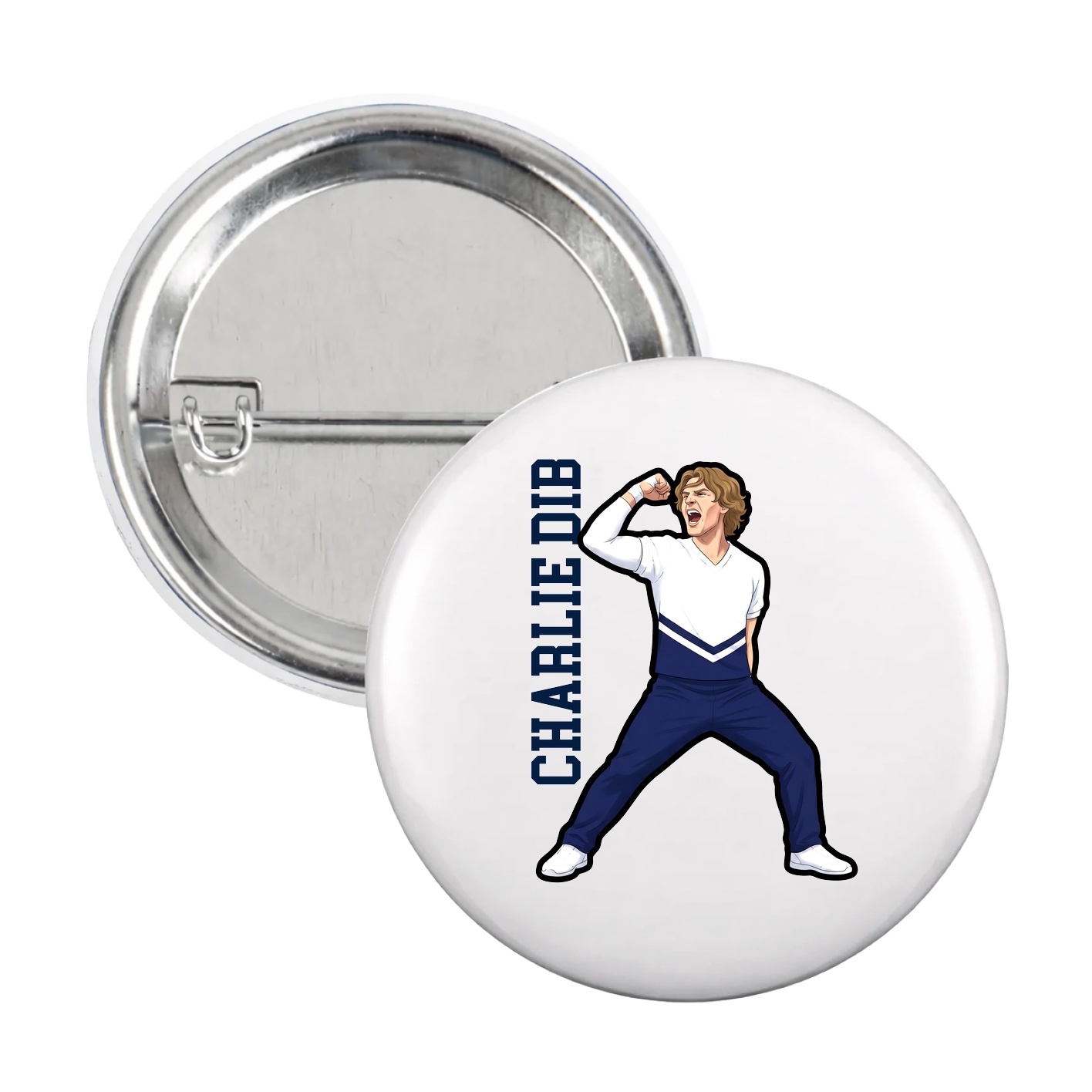 Game Day Button — Name Vertical in White