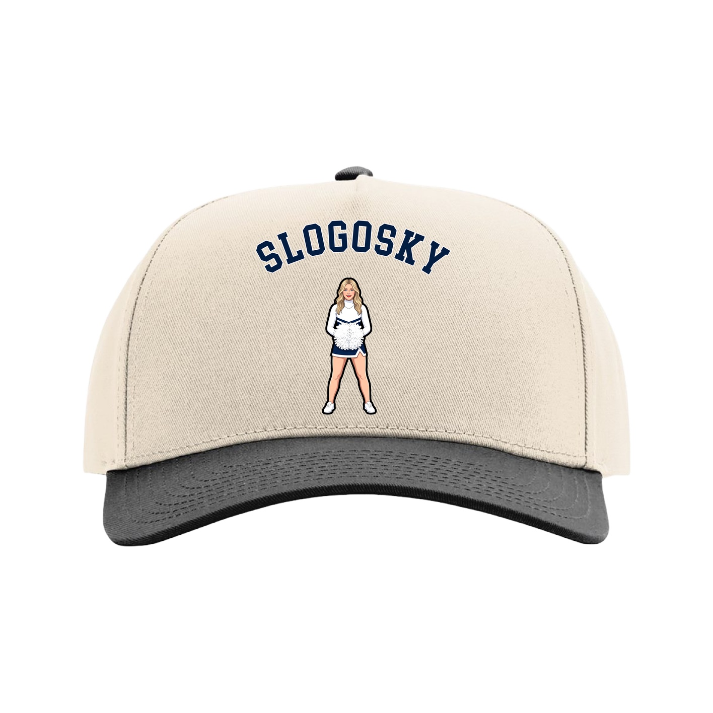 Full Fabric Five-Panel Champ Cap — Shirsey Arch in Cream/Black
