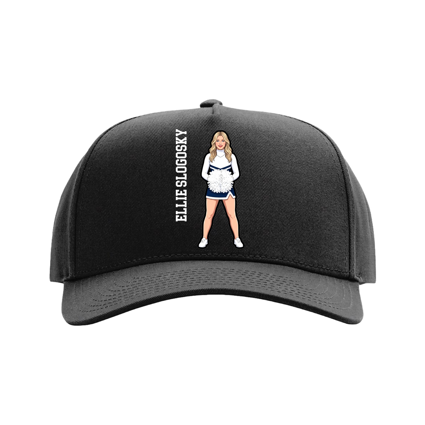 Full Fabric Five-Panel Champ Cap — Name Vertical in Black