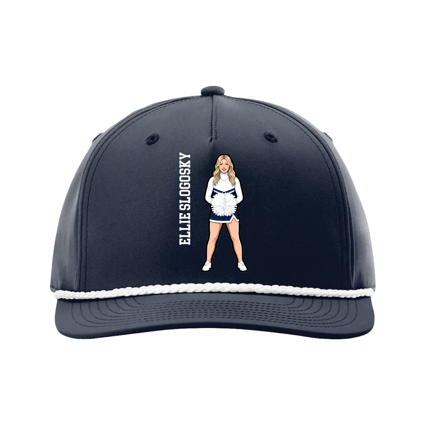 Five-Panel Classic Rope Cap — Name Vertical in Navy