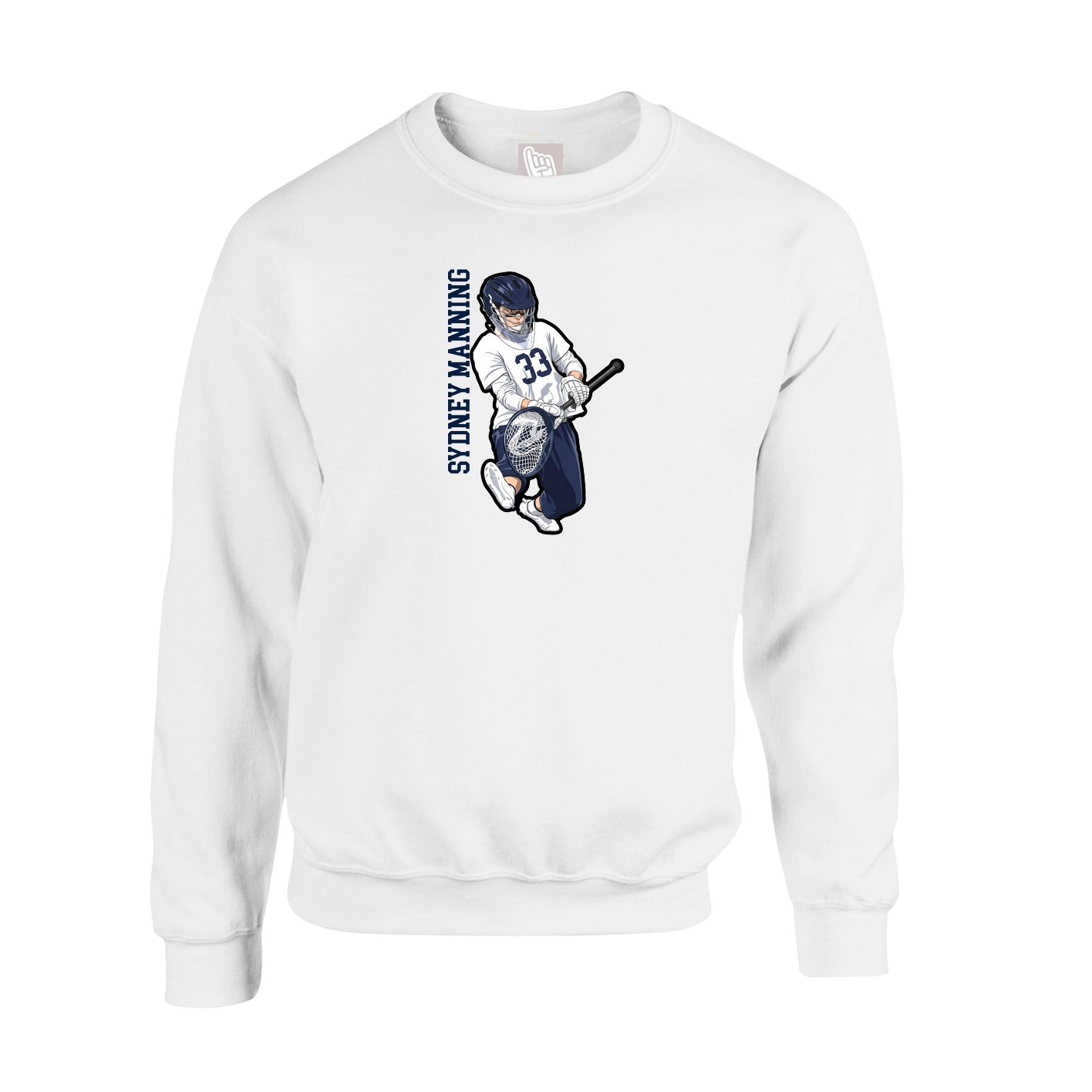 Fleece Crew — Name Vertical in White