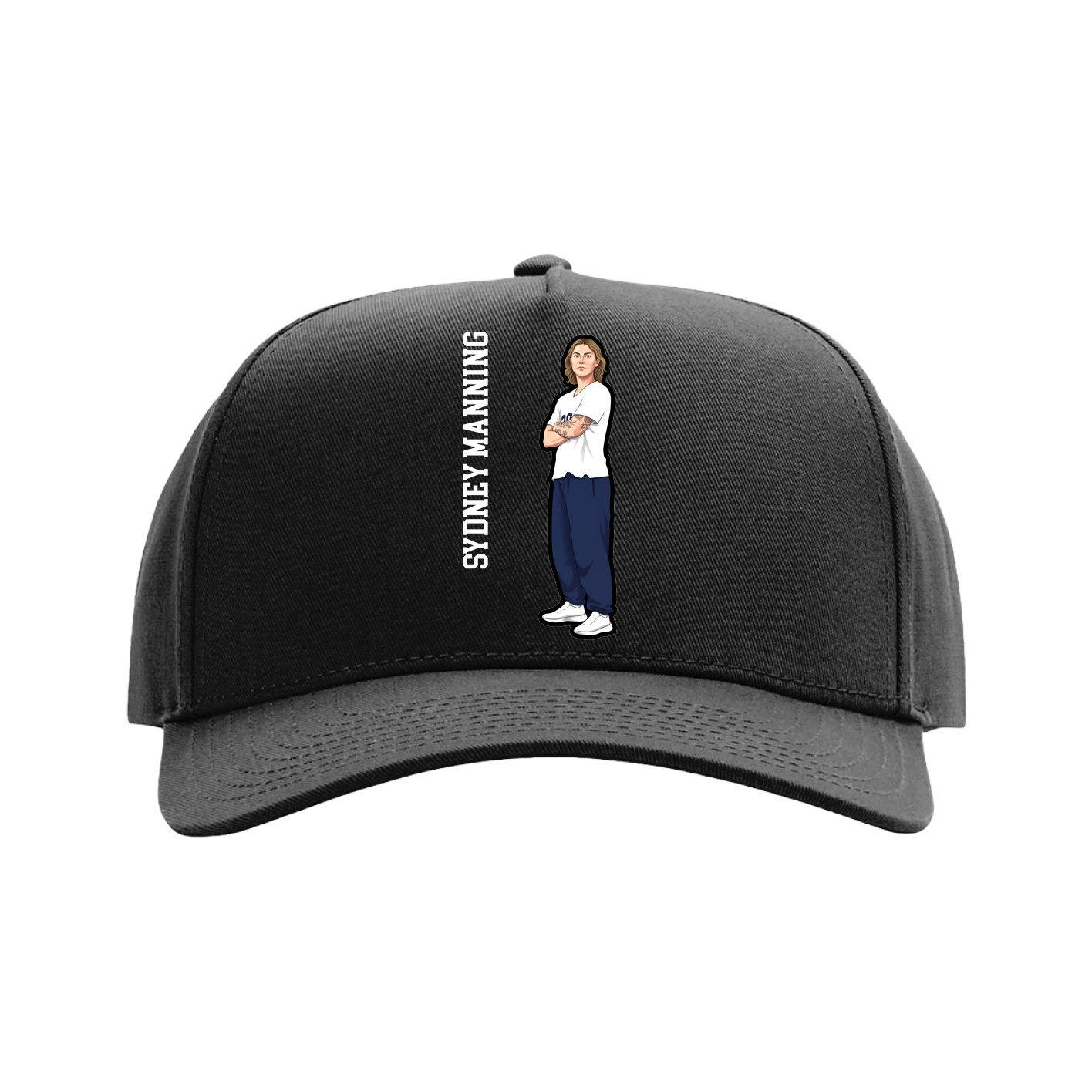 Full Fabric Five-Panel Champ Cap — Name Vertical in Black