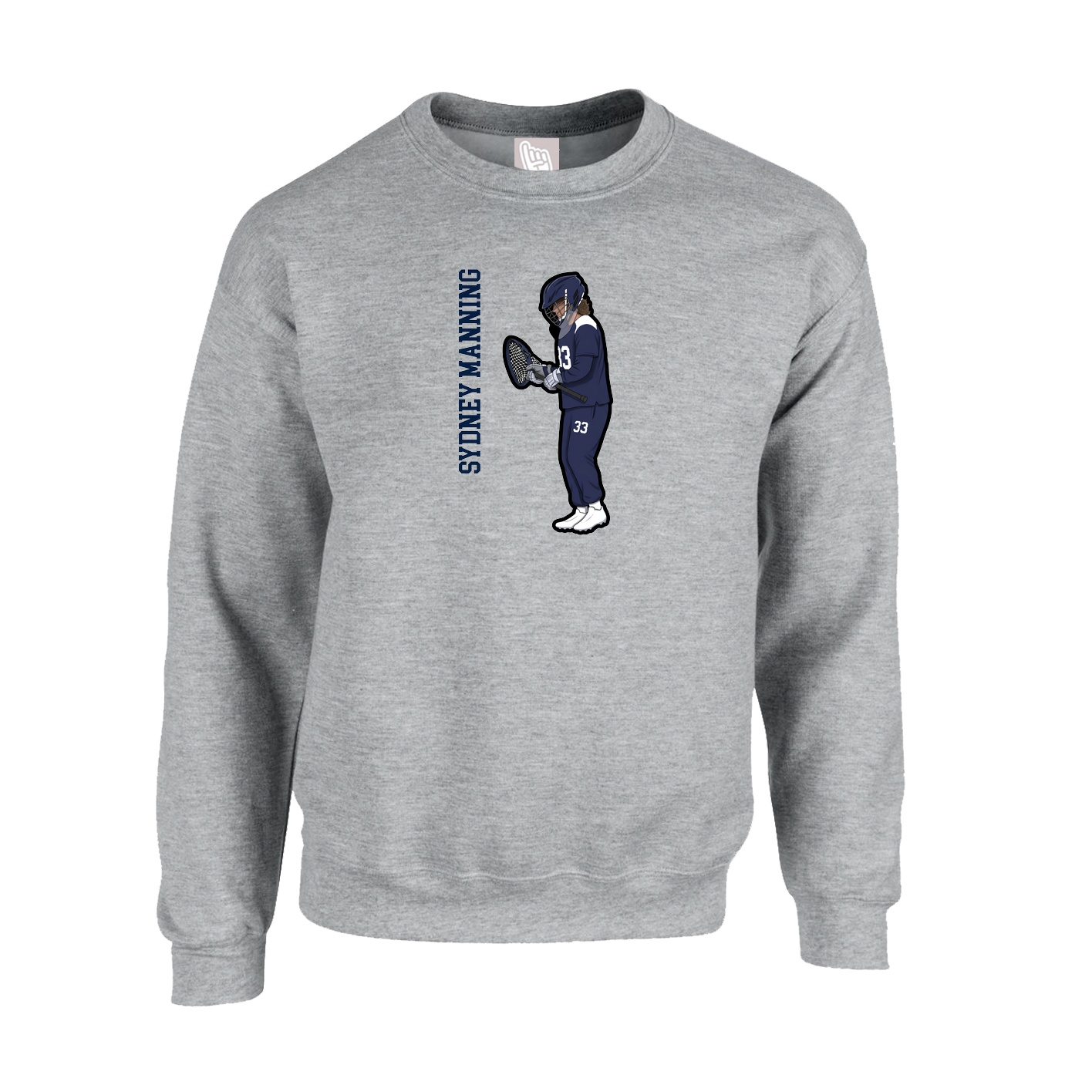 Fleece Crew — Name Vertical in Grey