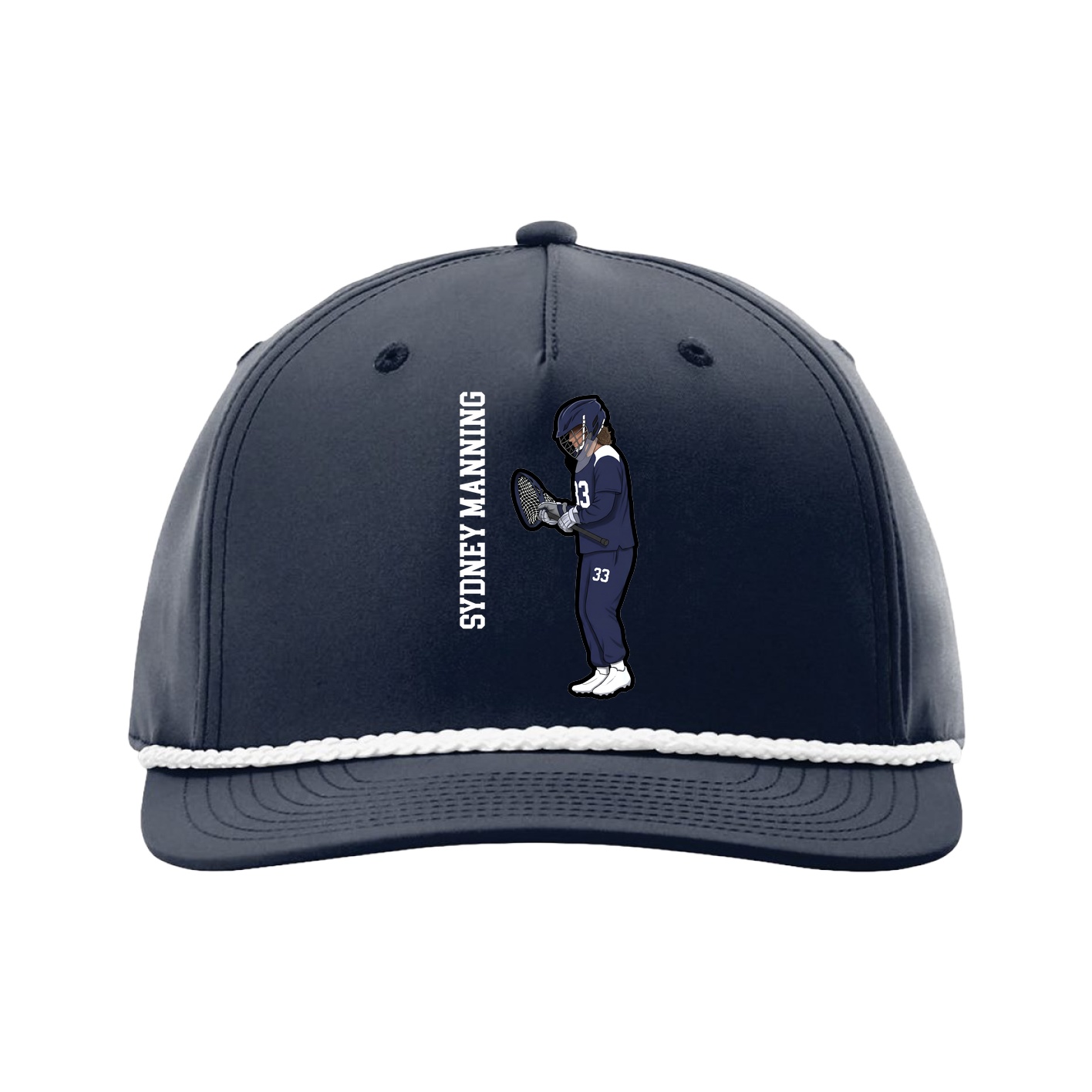 Five-Panel Classic Rope Cap — Name Vertical in Navy