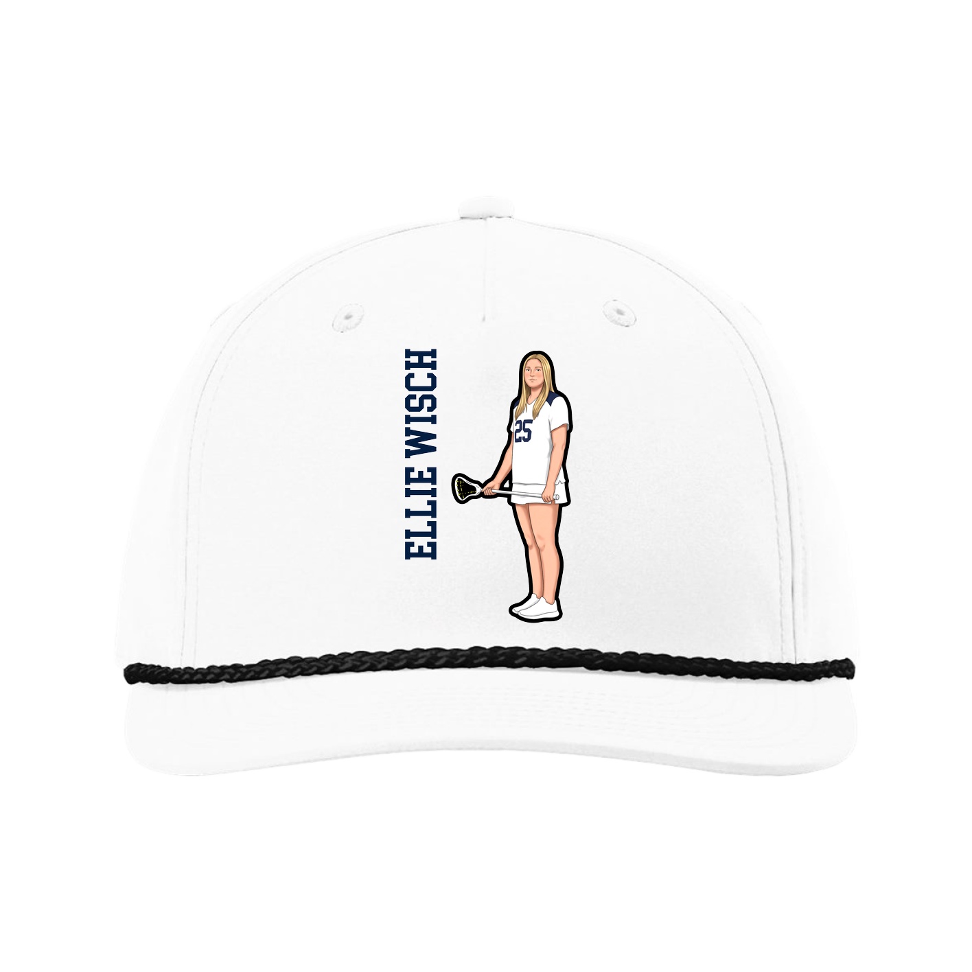 Five-Panel Classic Rope Cap — Name Vertical in White