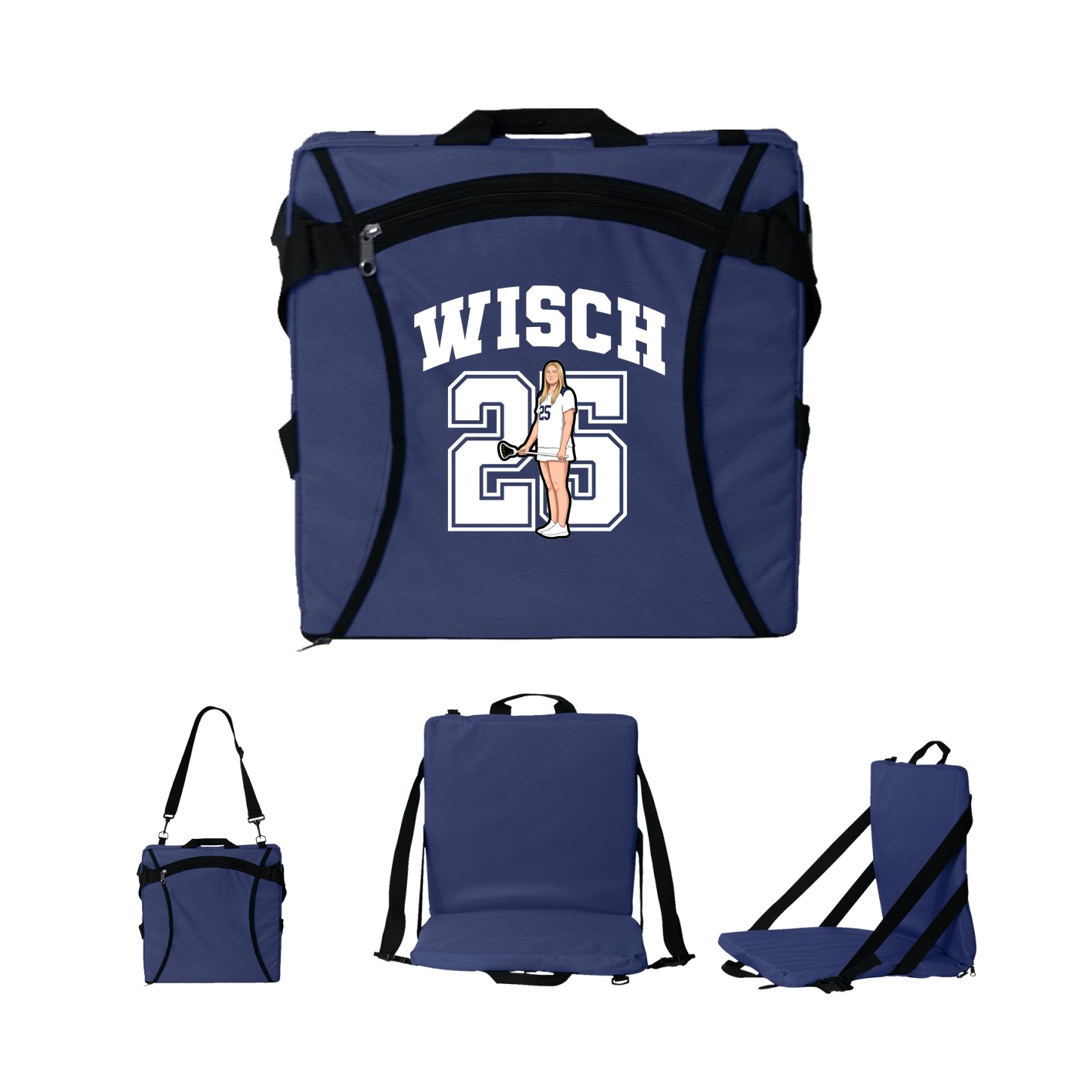 Folding Stadium Seat — Number in Navy