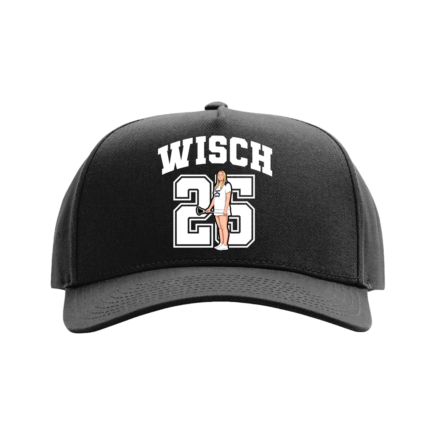 Full Fabric Five-Panel Champ Cap — Number in Black