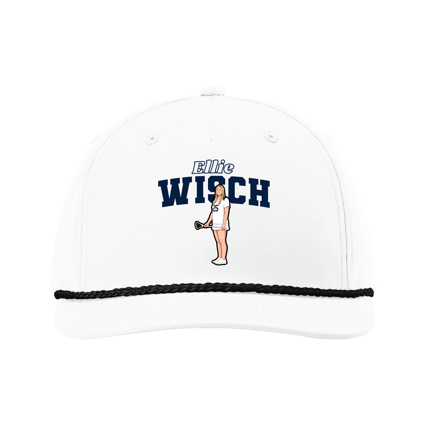 Five-Panel Classic Rope Cap — Name Arch in White