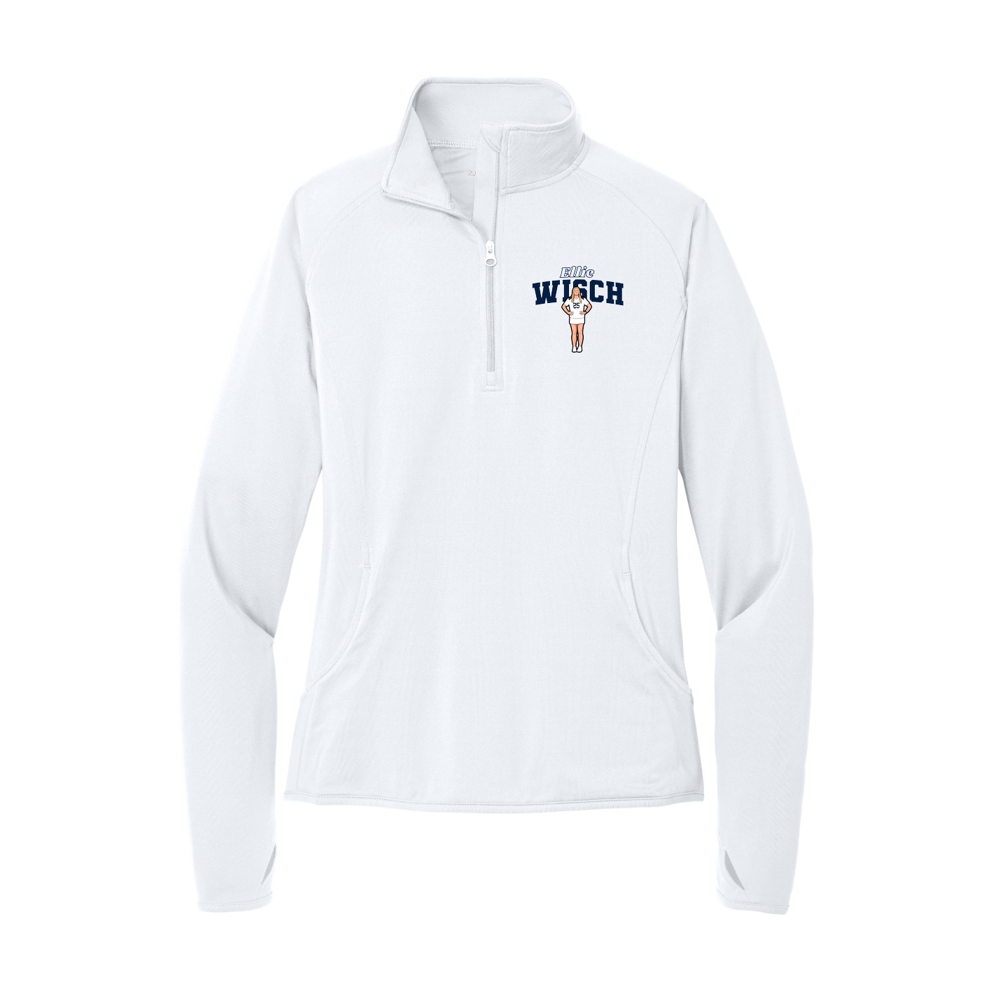 Women's Q-Zip Pullover — Name Arch in White