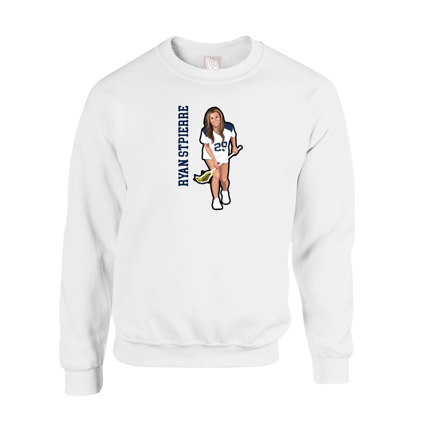 Fleece Crew — Name Vertical in White