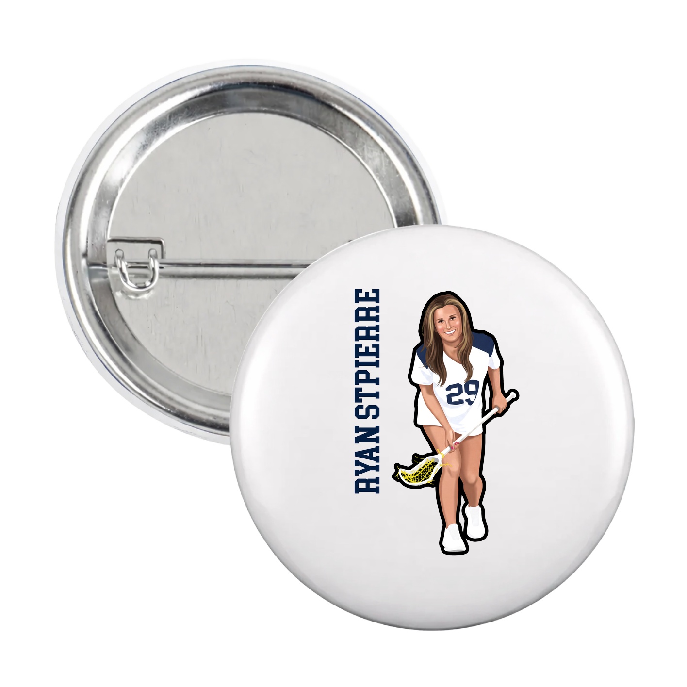 Game Day Button — Name Vertical in White