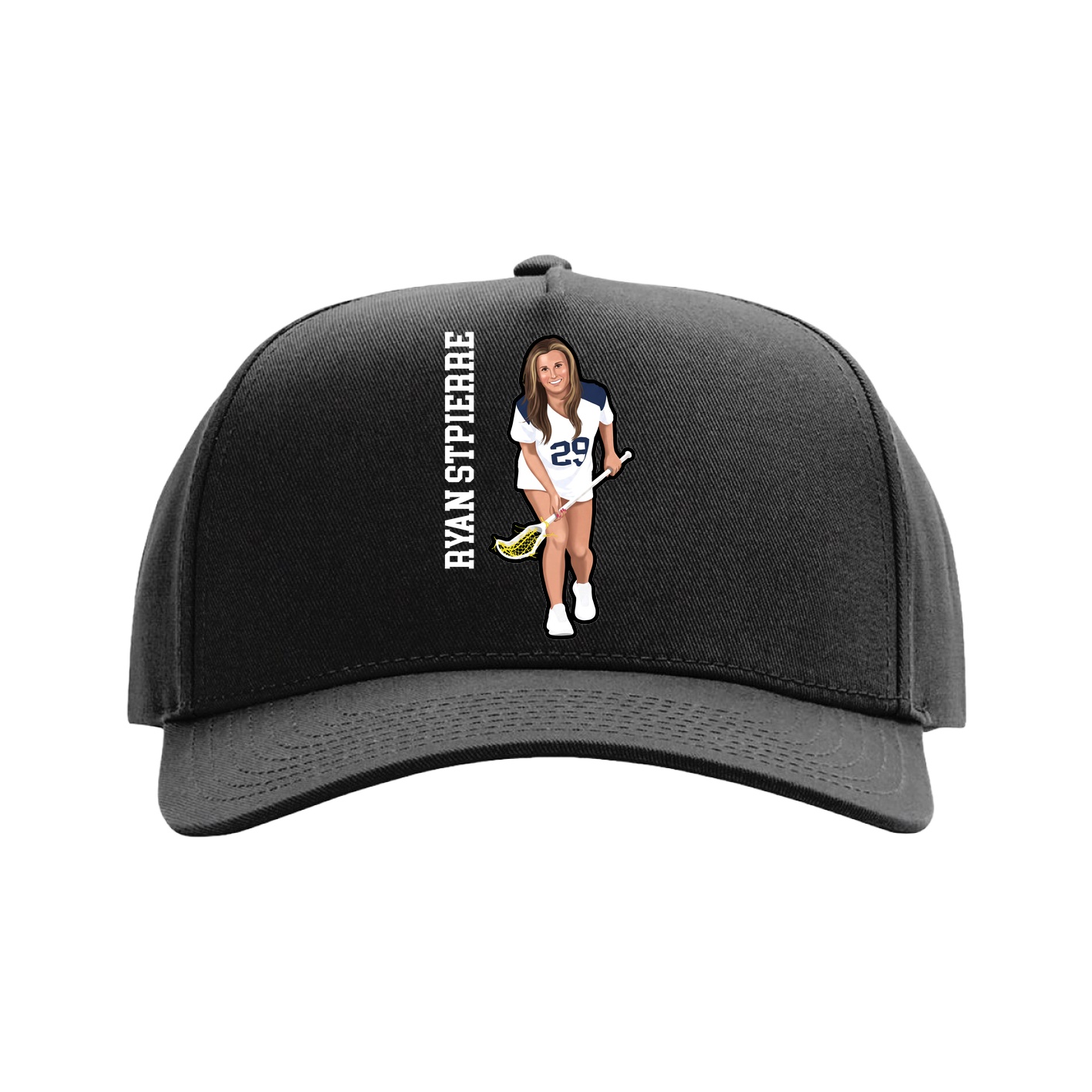 Full Fabric Five-Panel Champ Cap — Name Vertical in Black