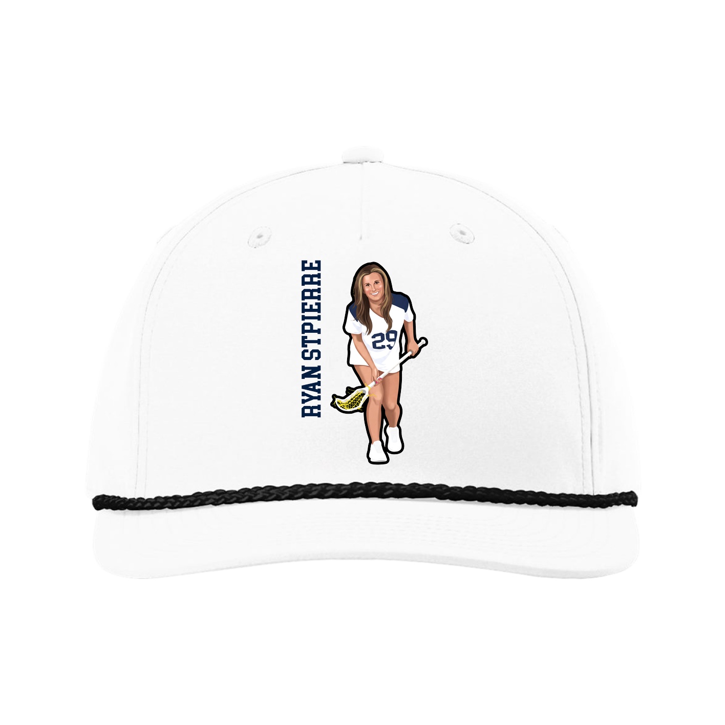 Five-Panel Classic Rope Cap — Name Vertical in White