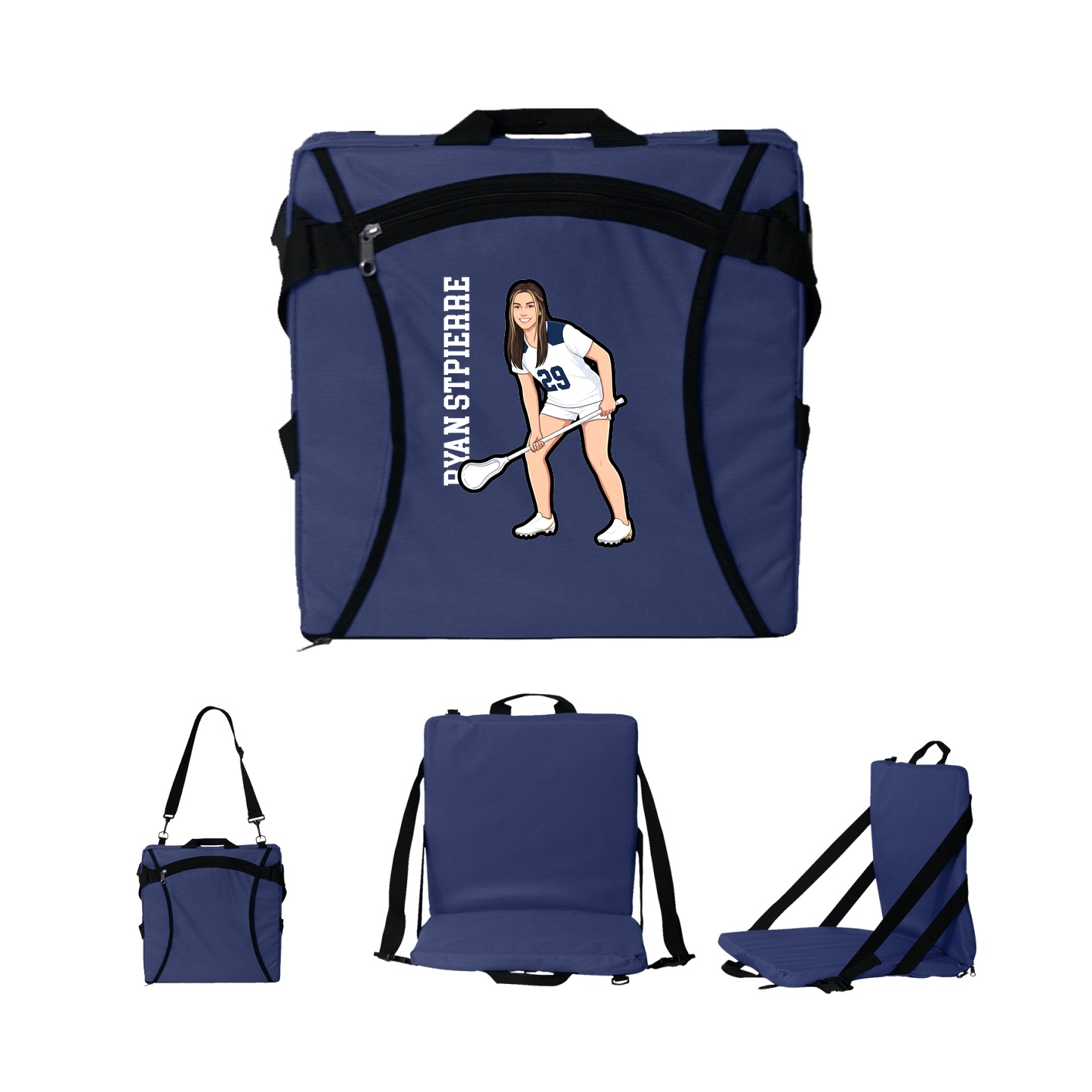 Folding Stadium Seat — Name Vertical in Navy