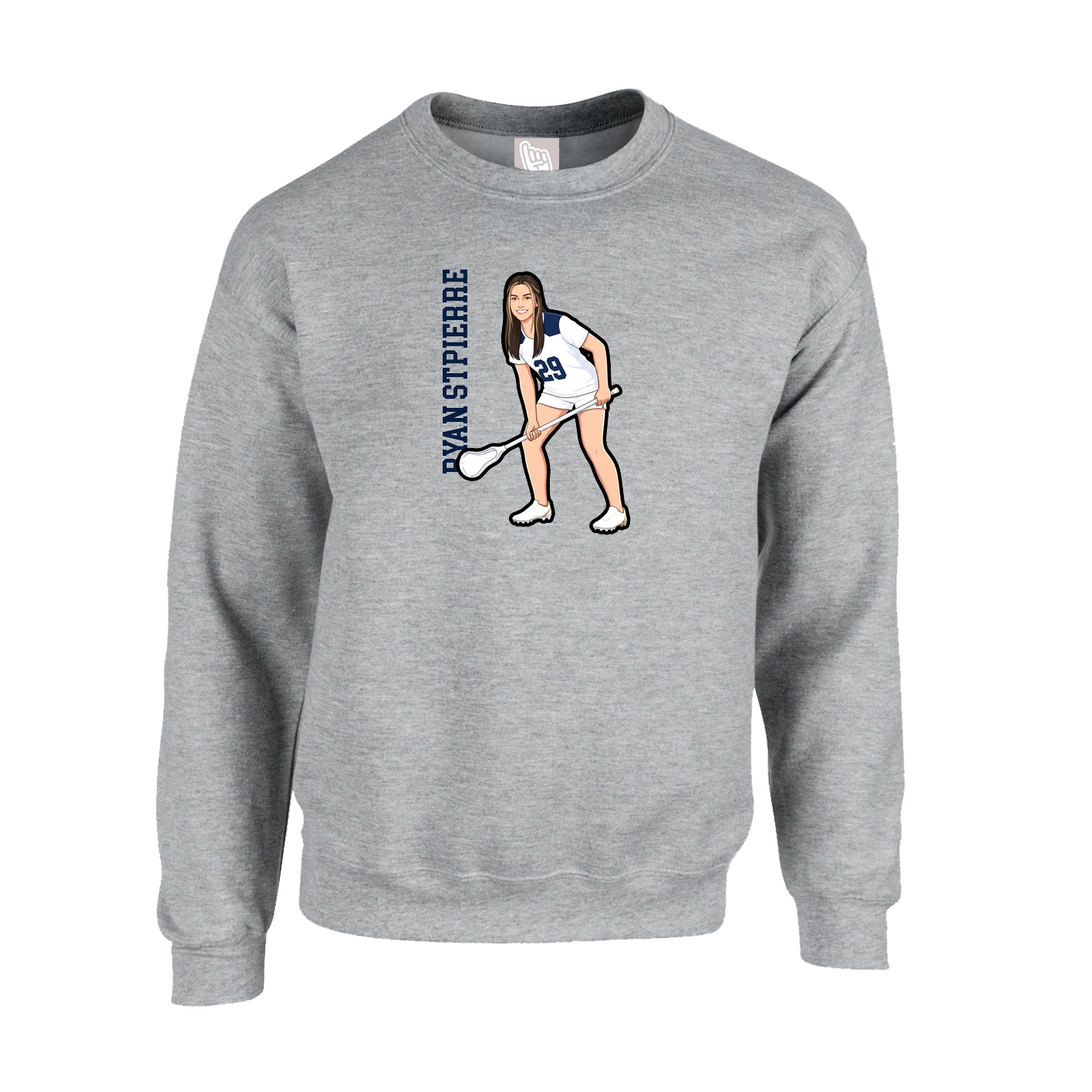 Fleece Crew — Name Vertical in Grey