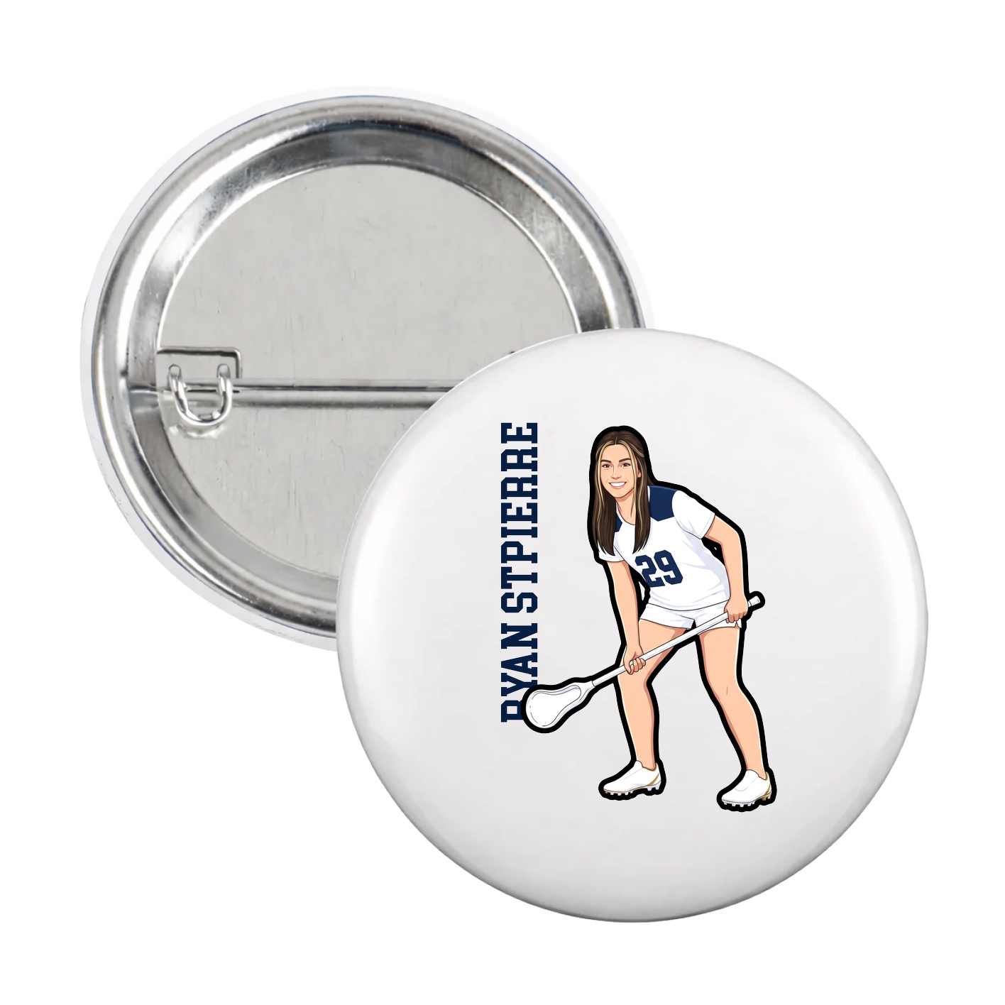 Game Day Button — Name Vertical in White