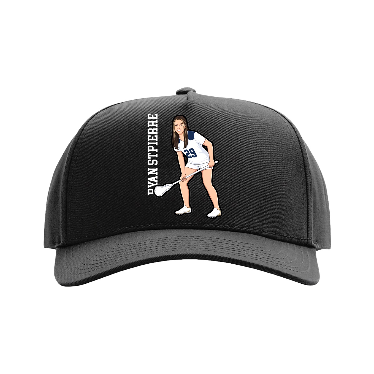 Full Fabric Five-Panel Champ Cap — Name Vertical in Black