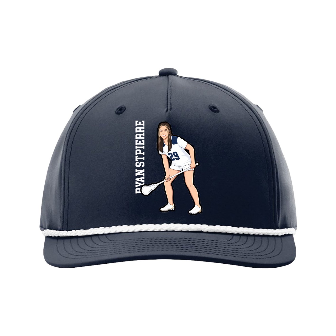 Five-Panel Classic Rope Cap — Name Vertical in Navy