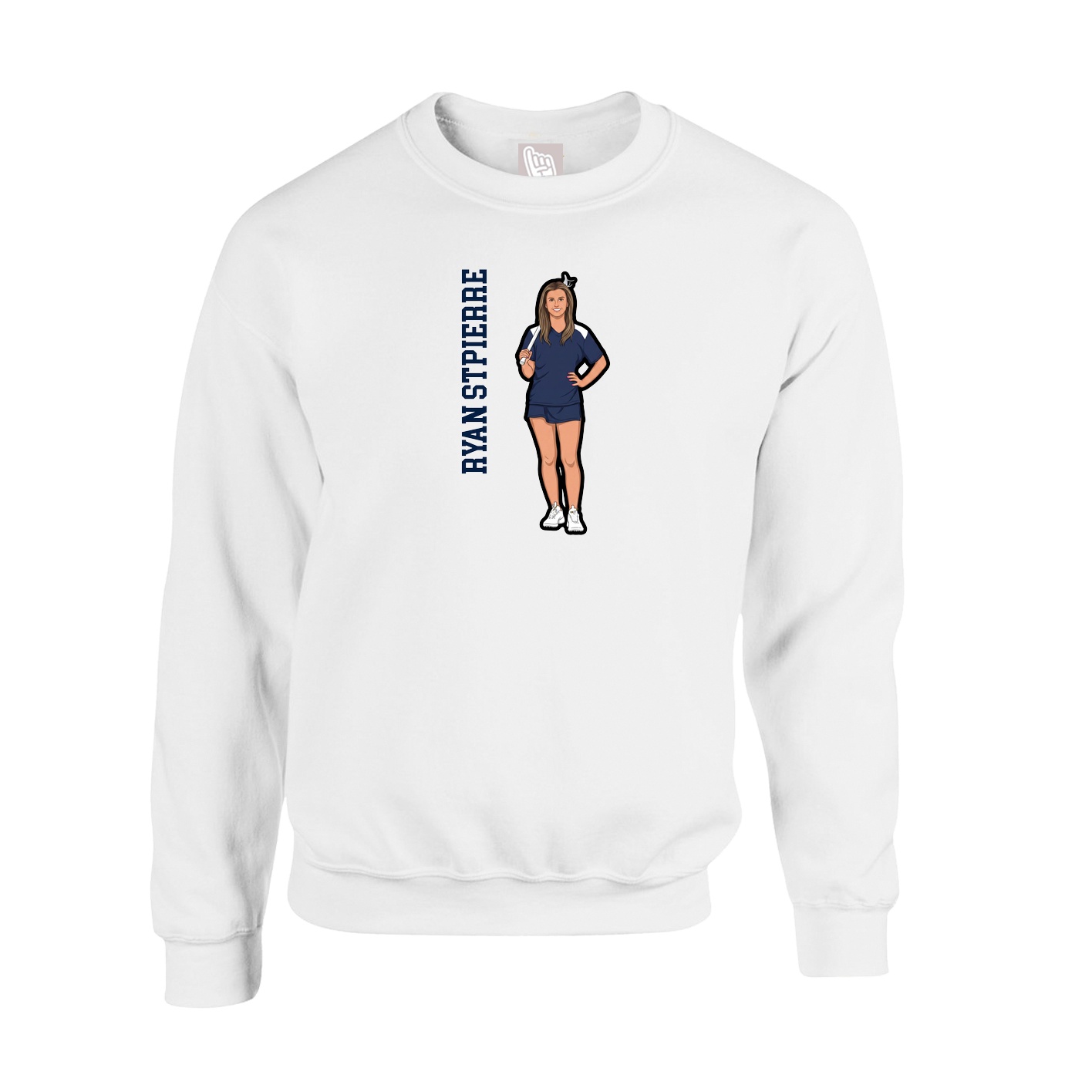 Fleece Crew — Name Vertical in White