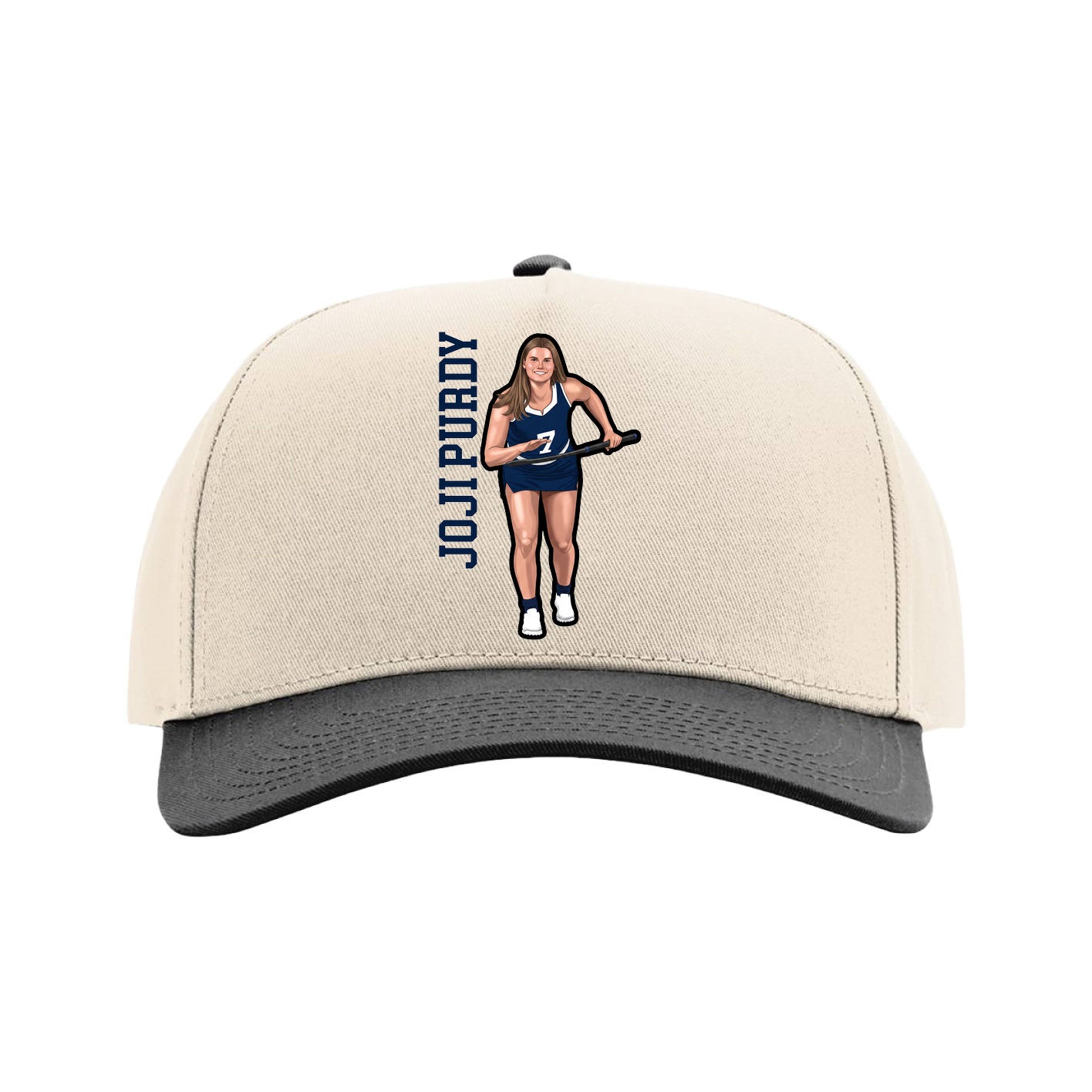Full Fabric Five-Panel Champ Cap — Name Vertical in Cream/Black
