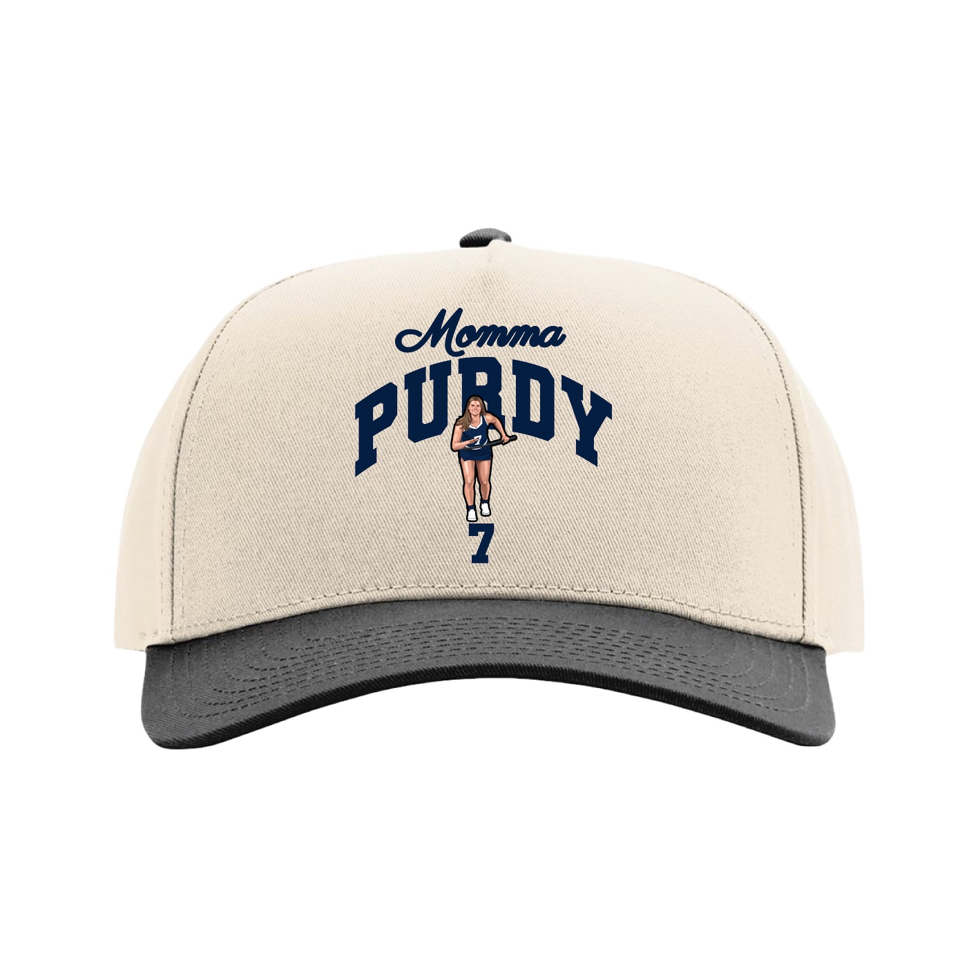 Full Fabric Five-Panel Champ Cap — Mothers Day Arch in Cream/Black