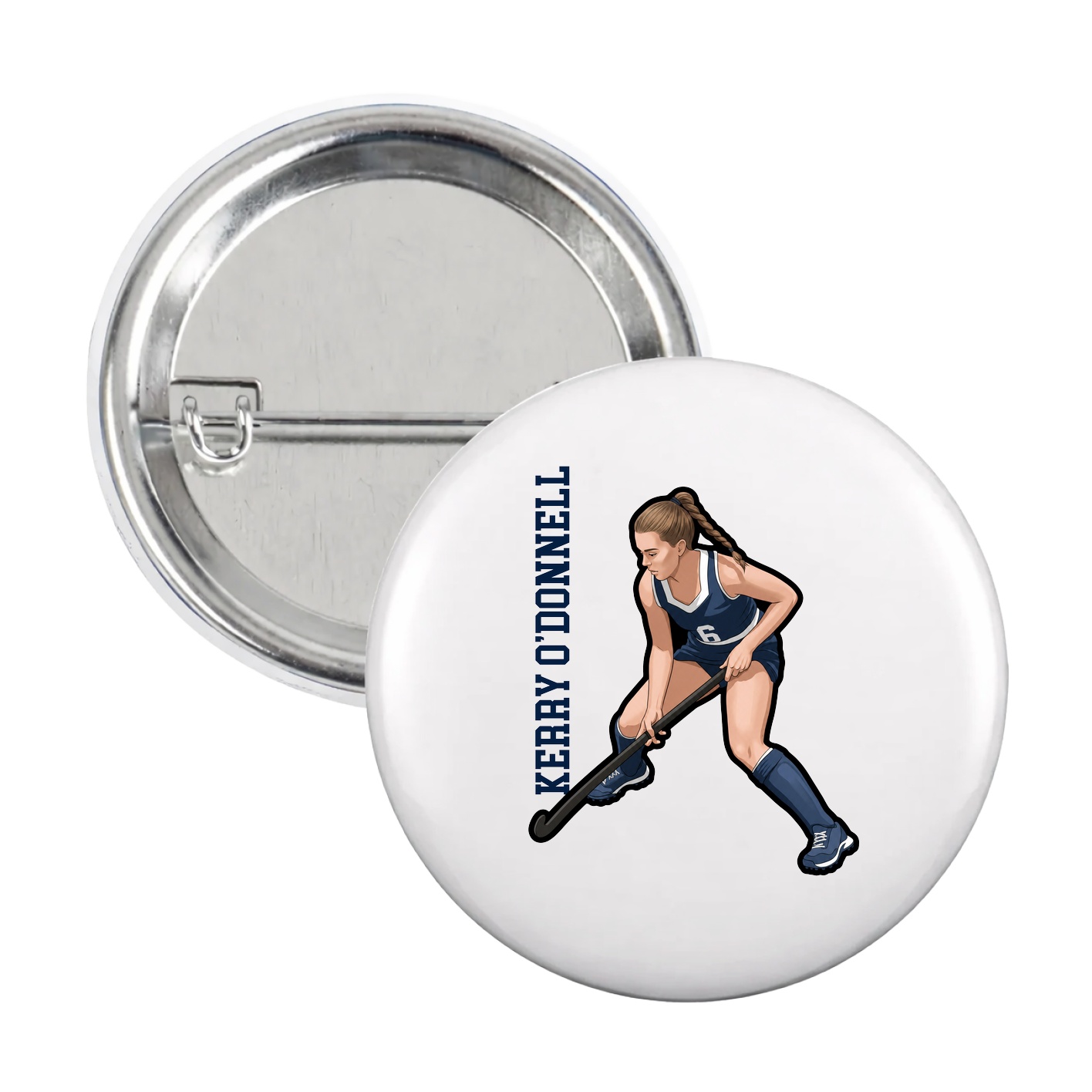 Game Day Button — Name Vertical in White
