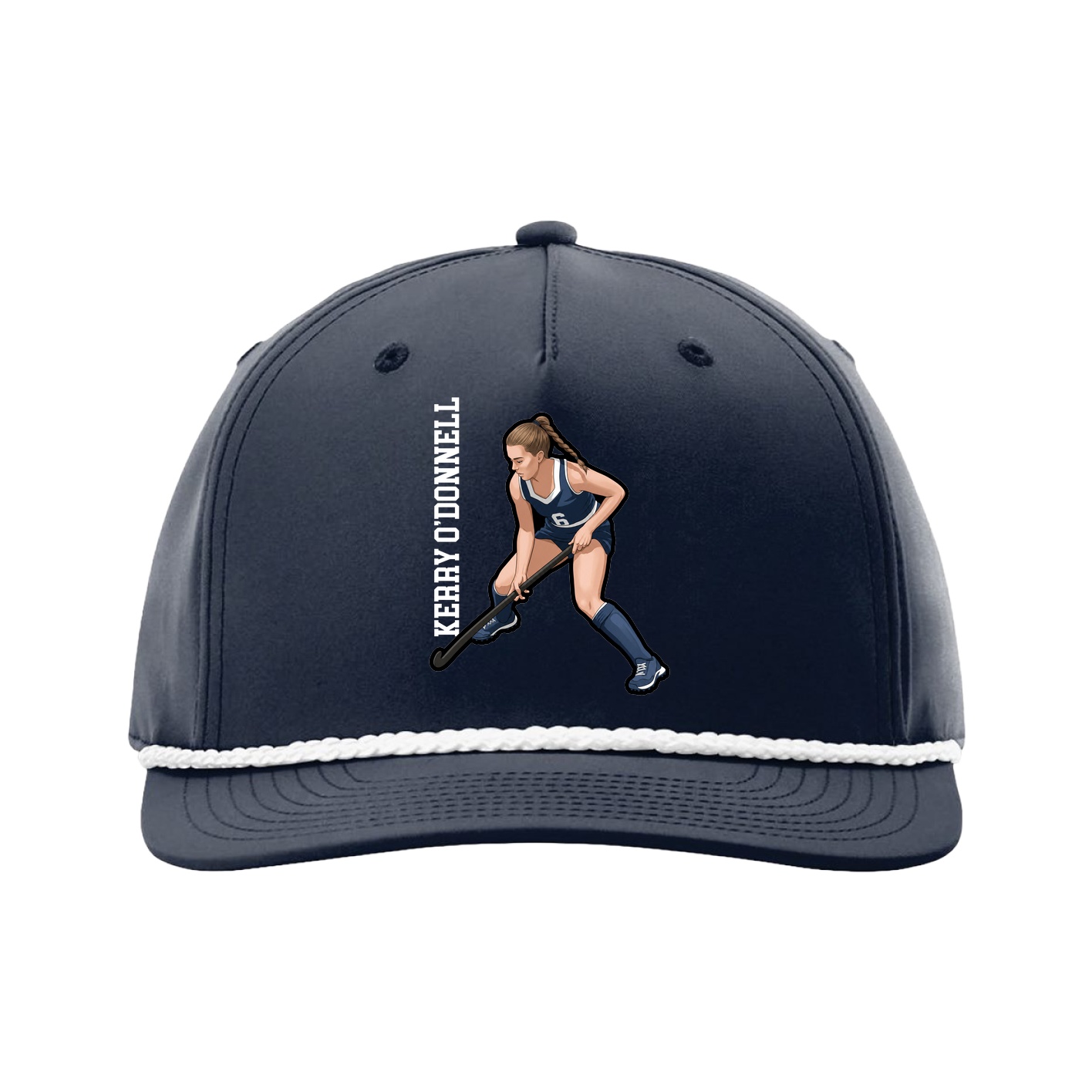 Five-Panel Classic Rope Cap — Name Vertical in Navy