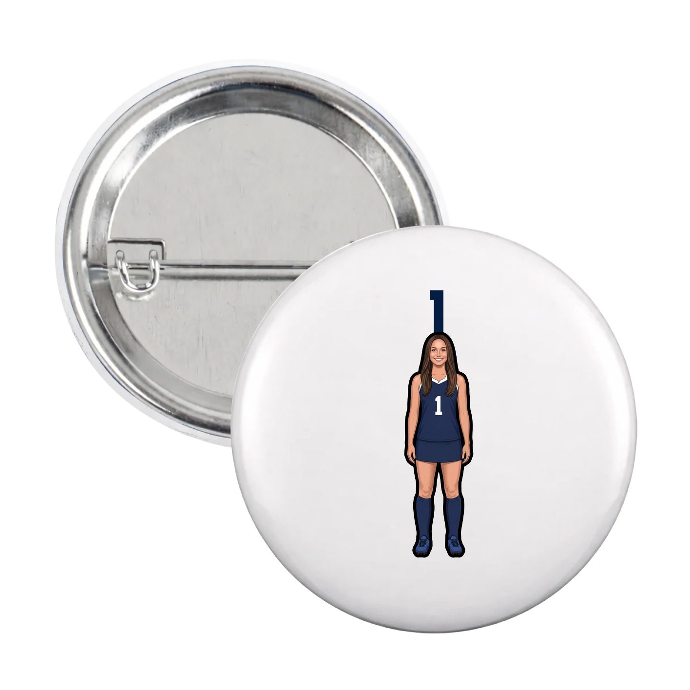 Game Day Button — Number Top in White