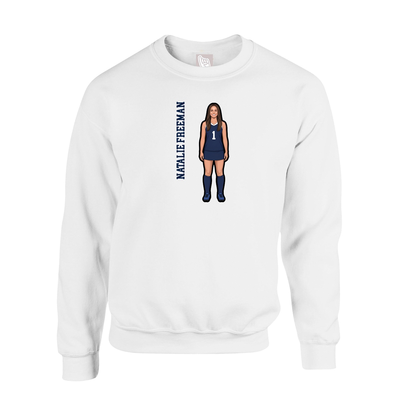 Fleece Crew — Name Vertical in White