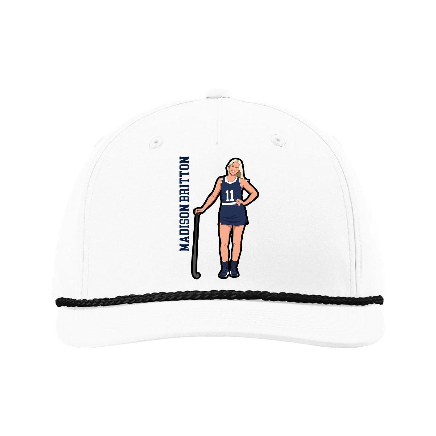 Five-Panel Classic Rope Cap — Name Vertical in White