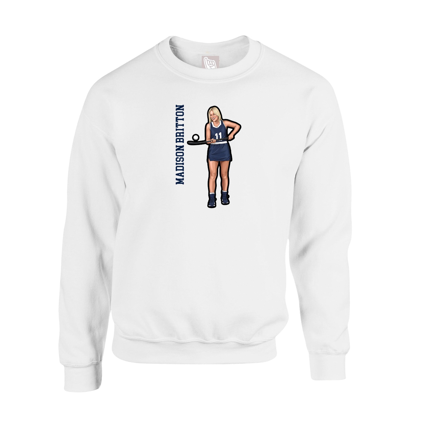 Fleece Crew — Name Vertical in White