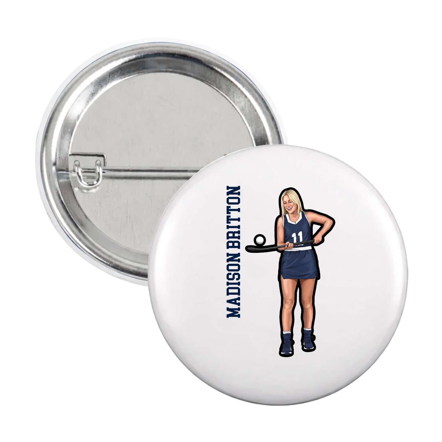 Game Day Button — Name Vertical in White