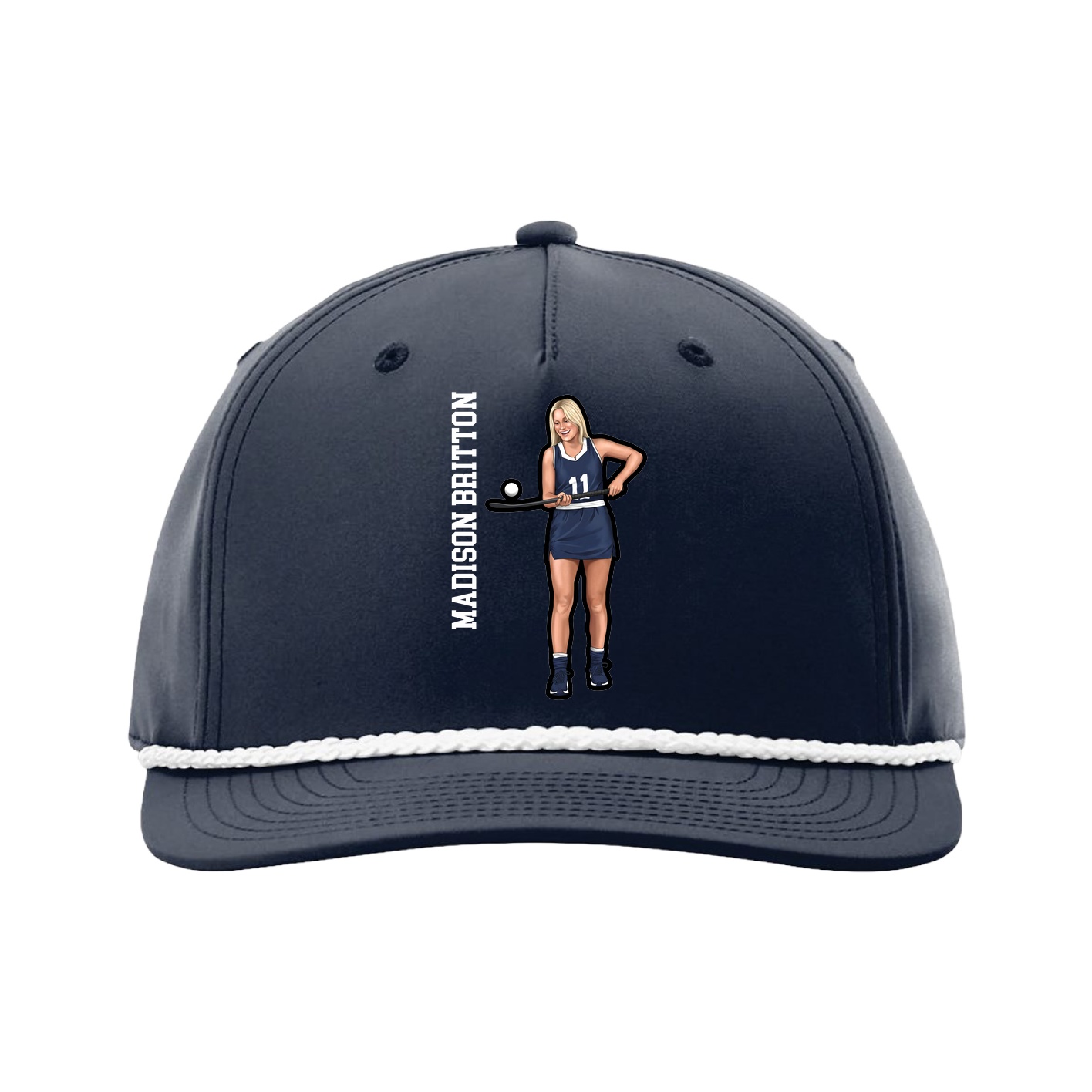 Five-Panel Classic Rope Cap — Name Vertical in Navy