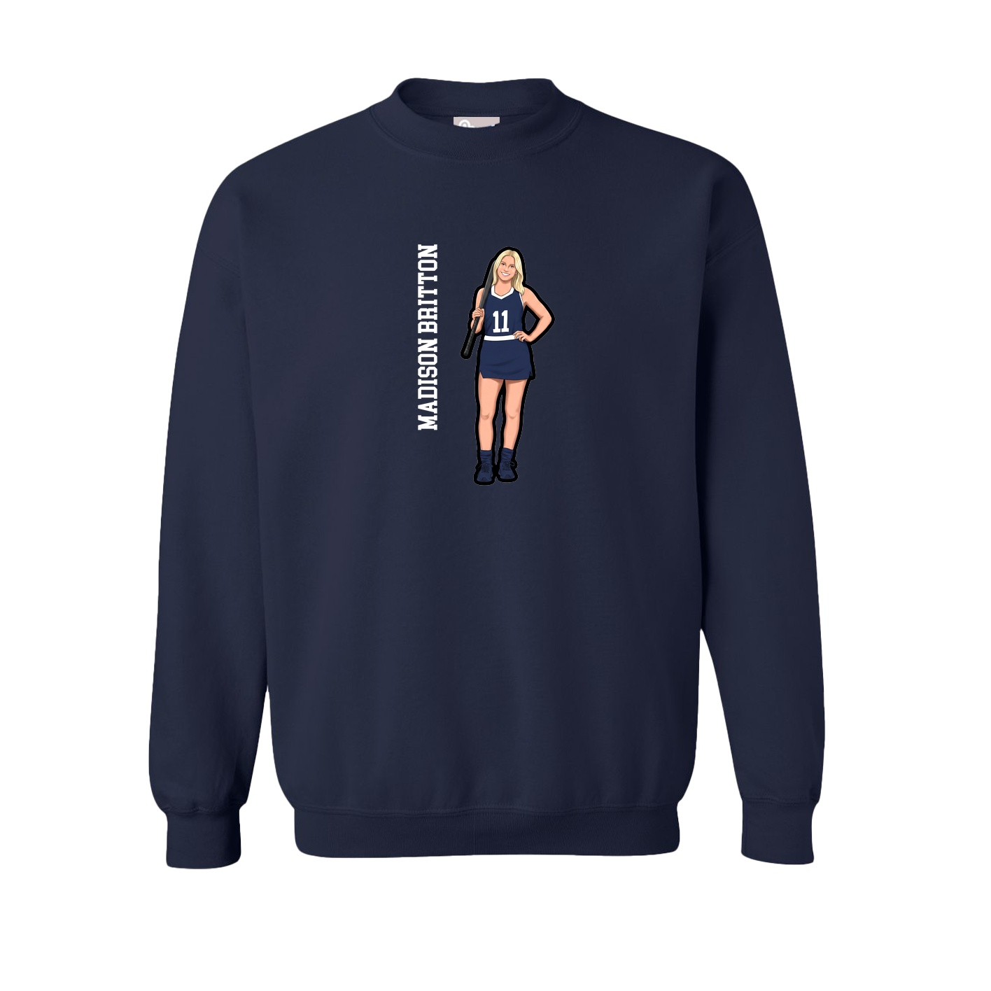 Fleece Crew — Name Vertical in Navy