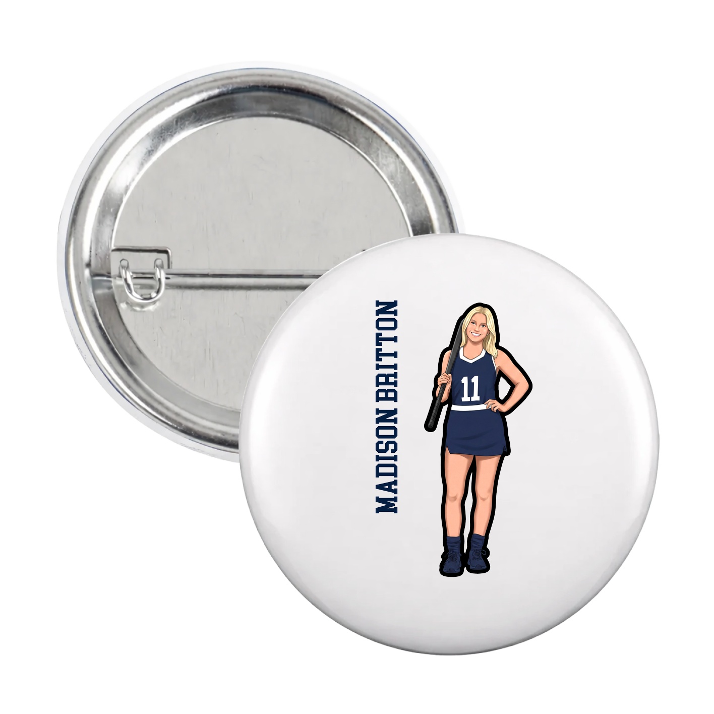 Game Day Button — Name Vertical in White