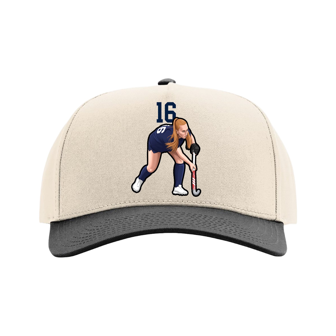 Full Fabric Five-Panel Champ Cap — Number Top in Cream/Black