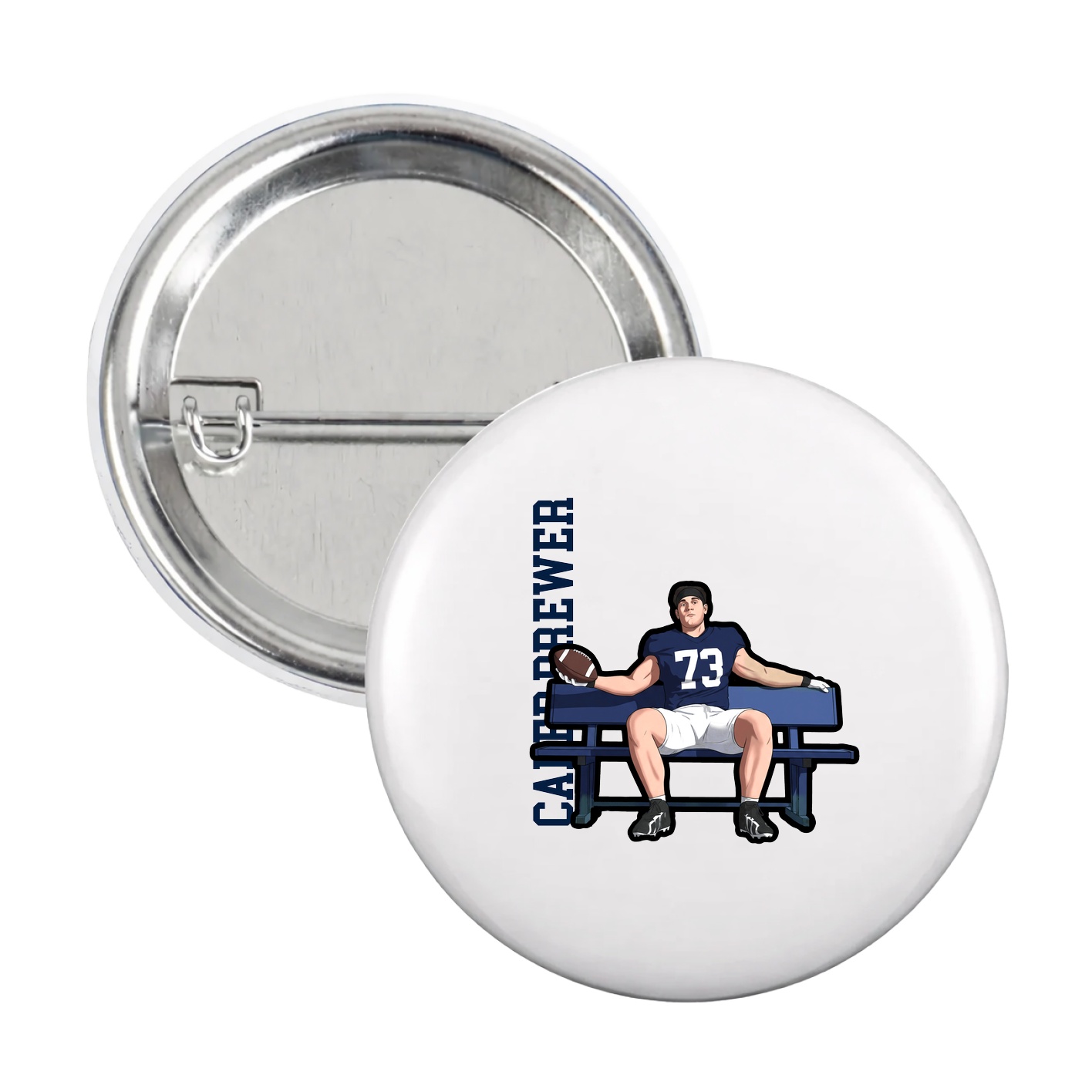 Game Day Button — Name Vertical in White