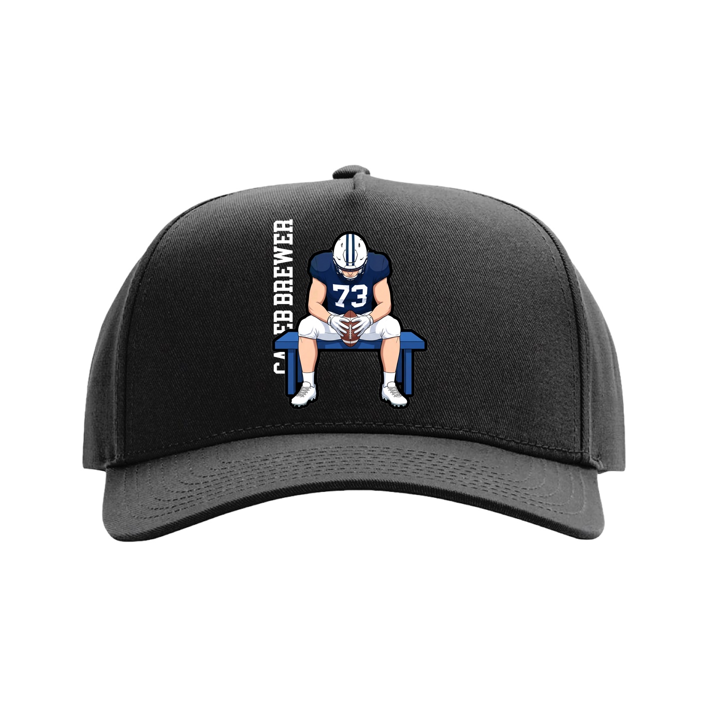 Full Fabric Five-Panel Champ Cap — Name Vertical in Black