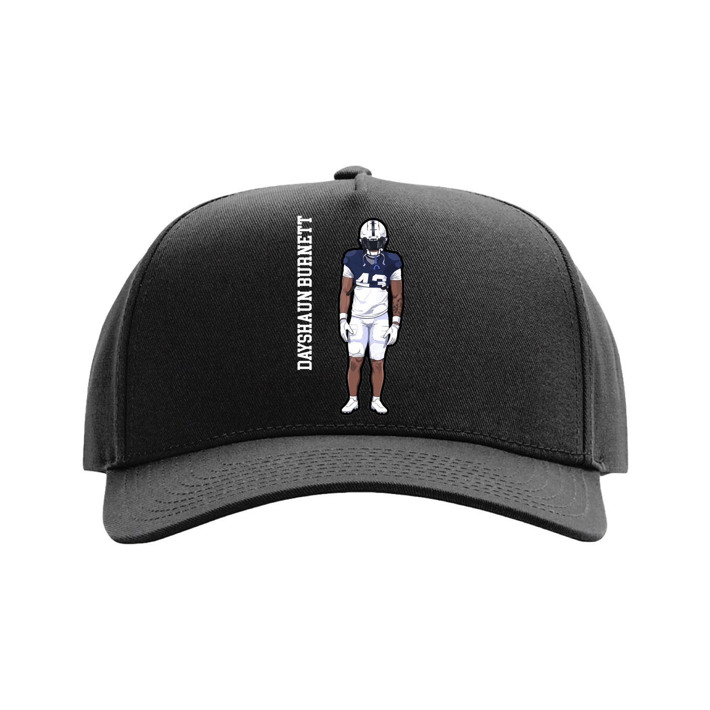 Full Fabric Five-Panel Champ Cap — Name Vertical in Black