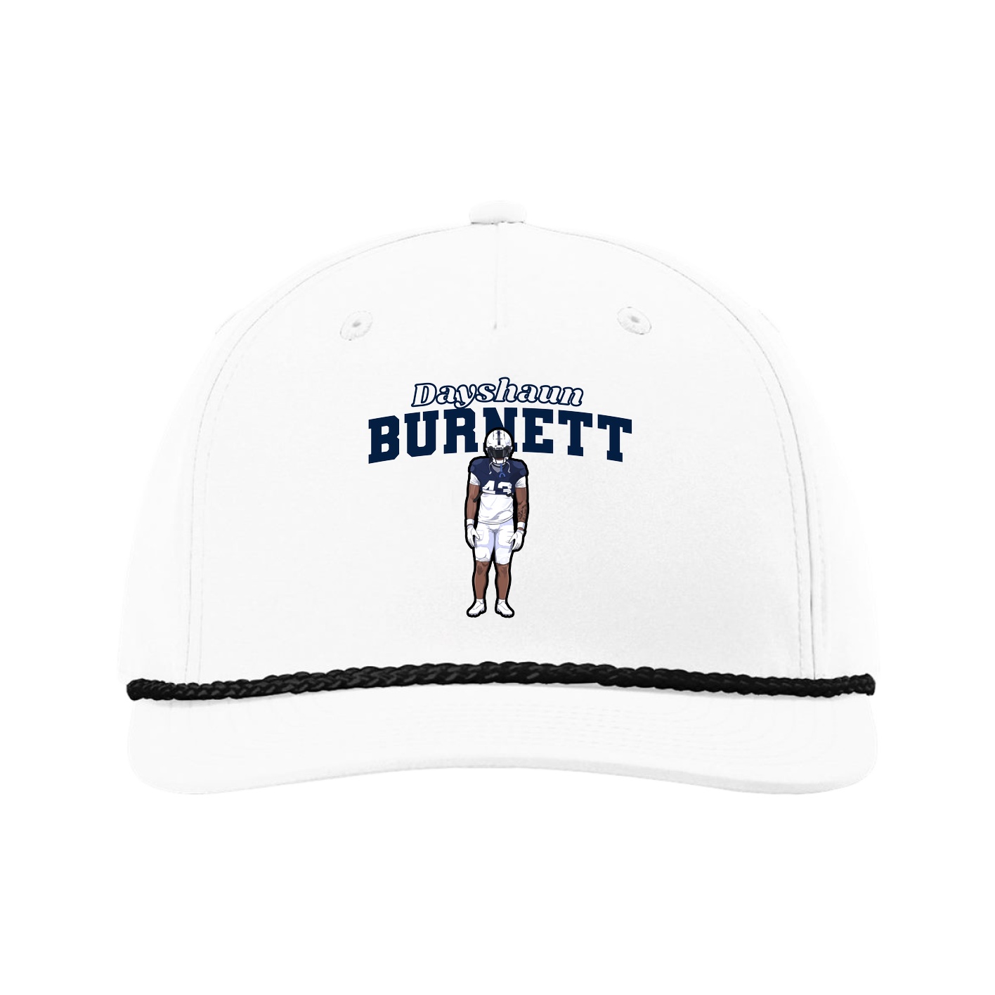 Five-Panel Classic Rope Cap — Name Arch in White